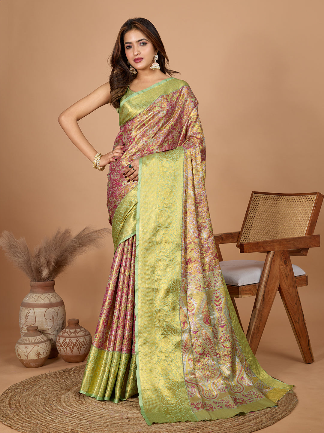 Beige Soft Silk Heavy Woven Jari Designer Adorable Ethnic Saree
