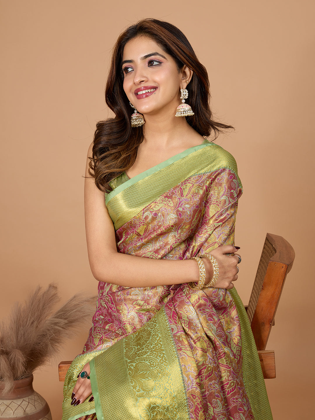 Beige Soft Silk Heavy Woven Jari Designer Adorable Ethnic Saree