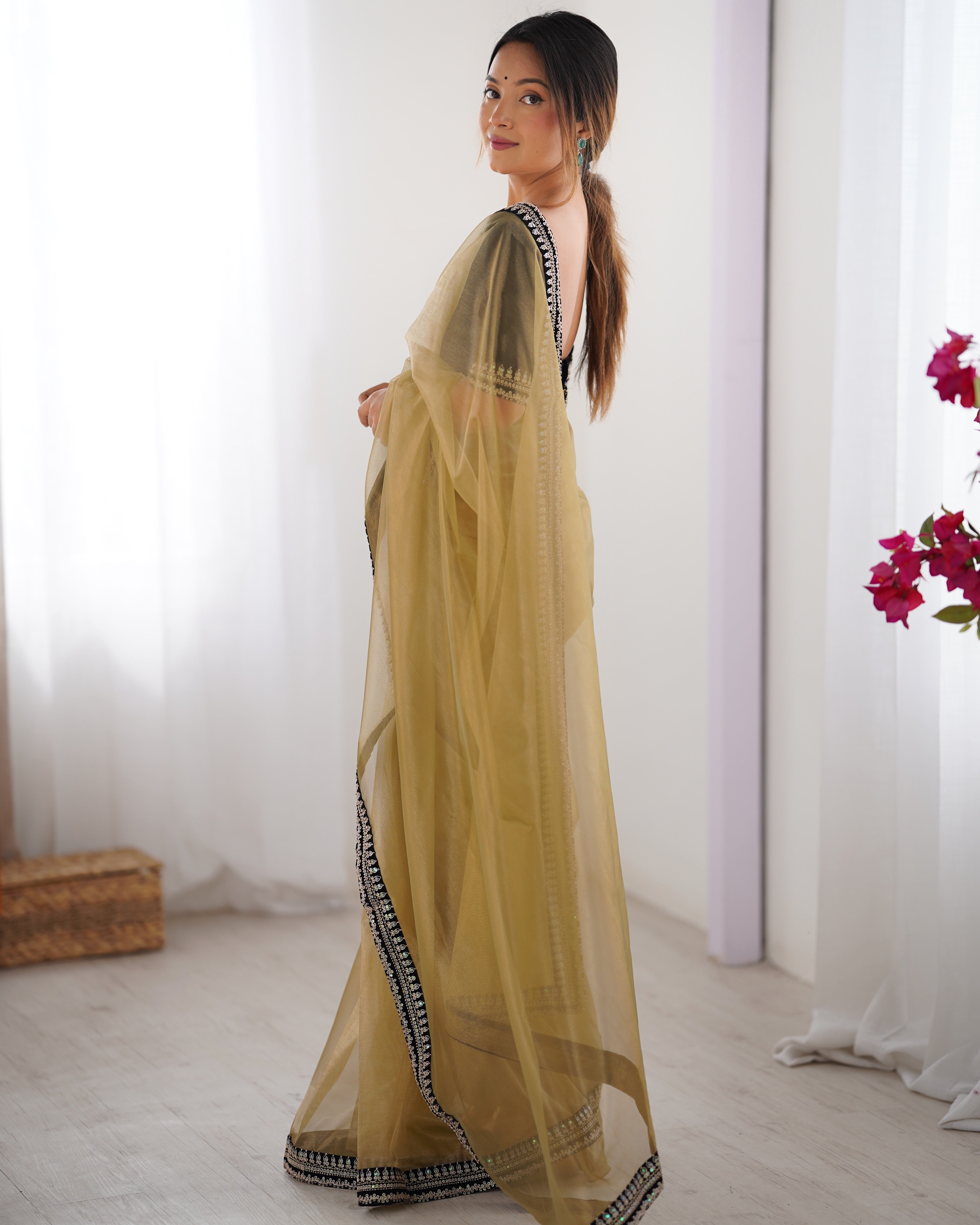 Beige Twill Net Beautiful Sophisticated Rich Girlie Saree