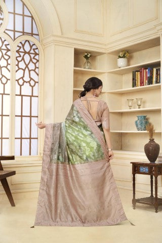 Beige Woven Jacquard Designer With Printed Rich Silk Stylish Ceremonial Saree