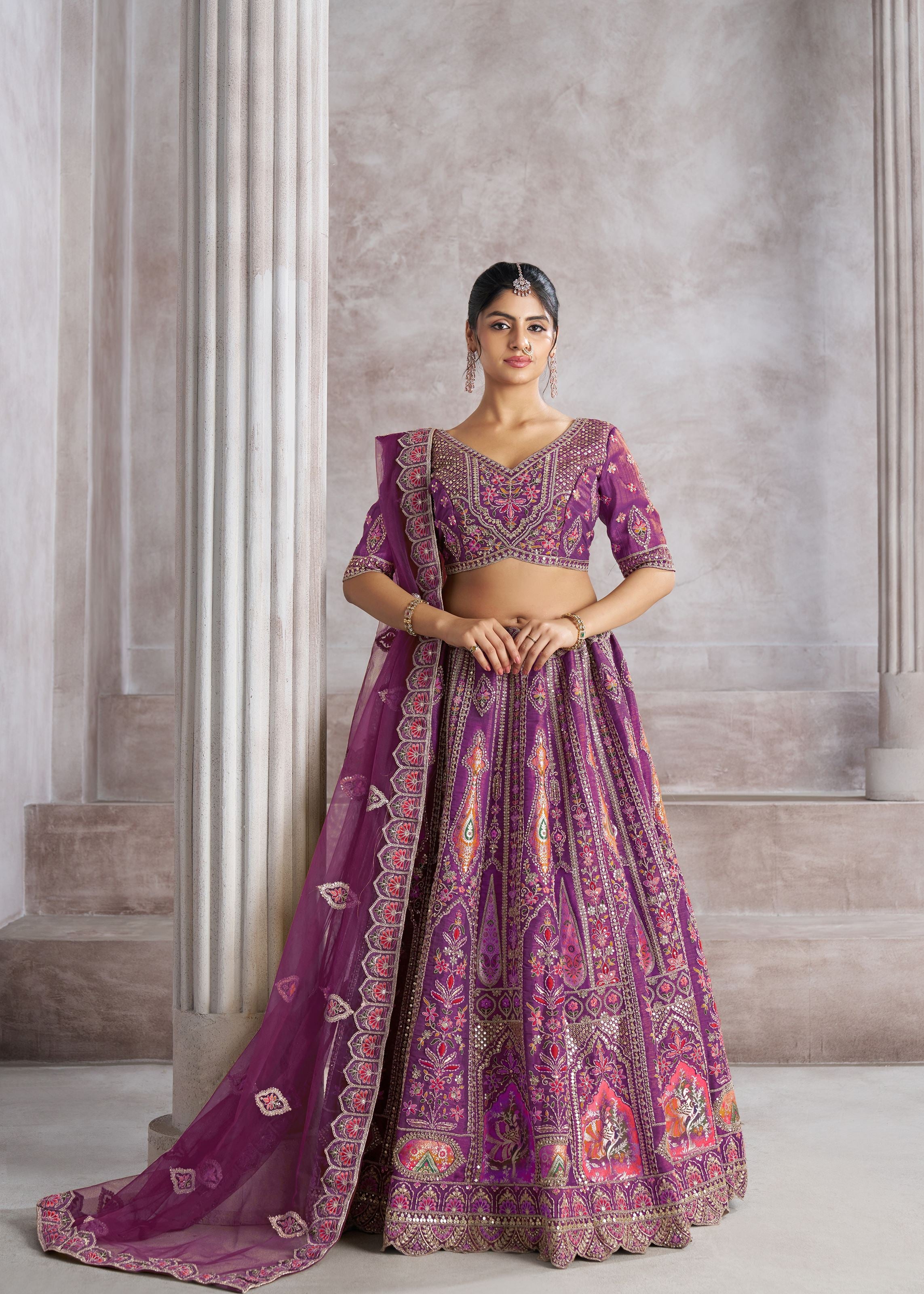 Berry Purple Bridesmaid Patch-Work Semi Stitched Lehenga Choli