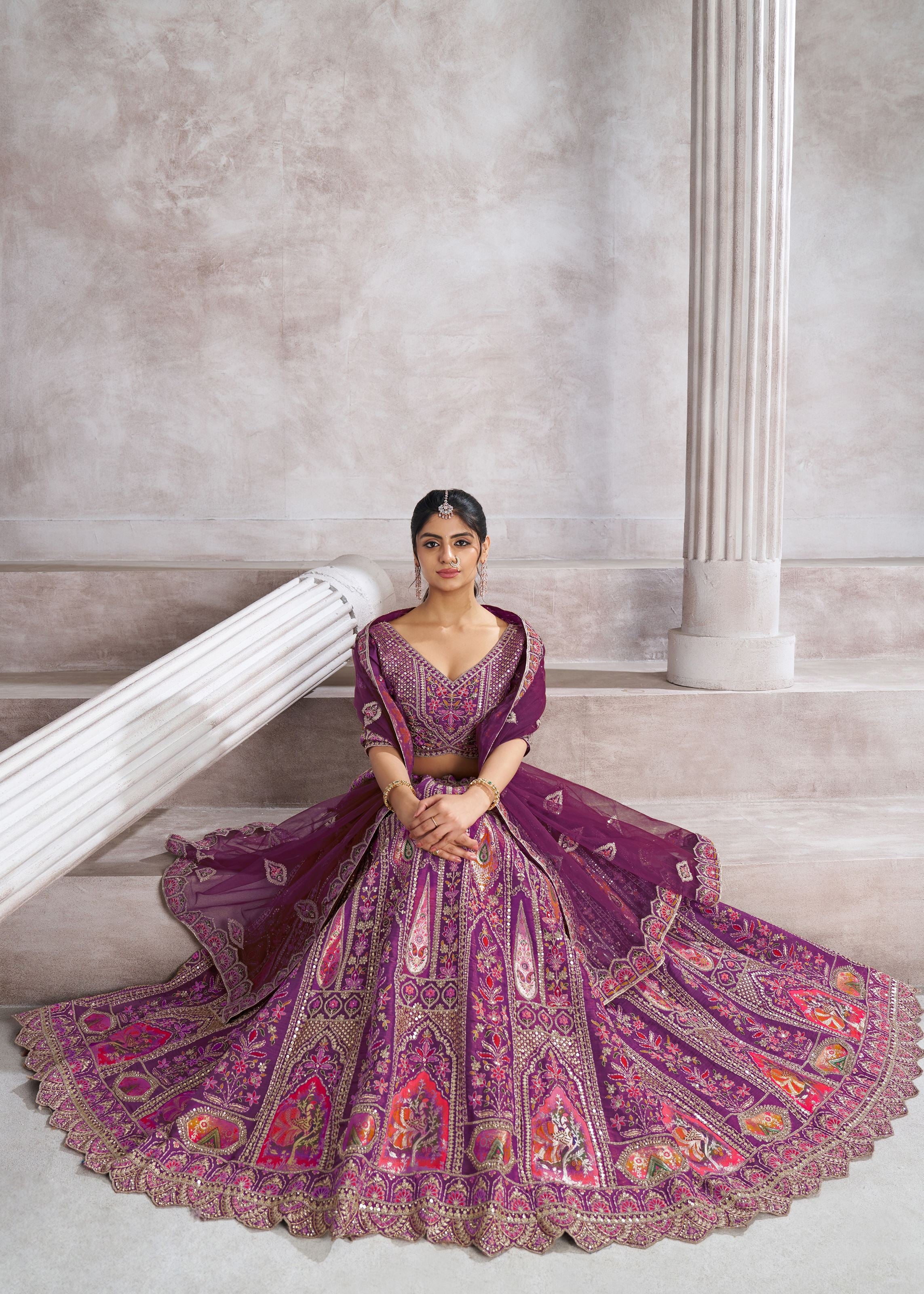 Berry Purple Bridesmaid Patch-Work Semi Stitched Lehenga Choli