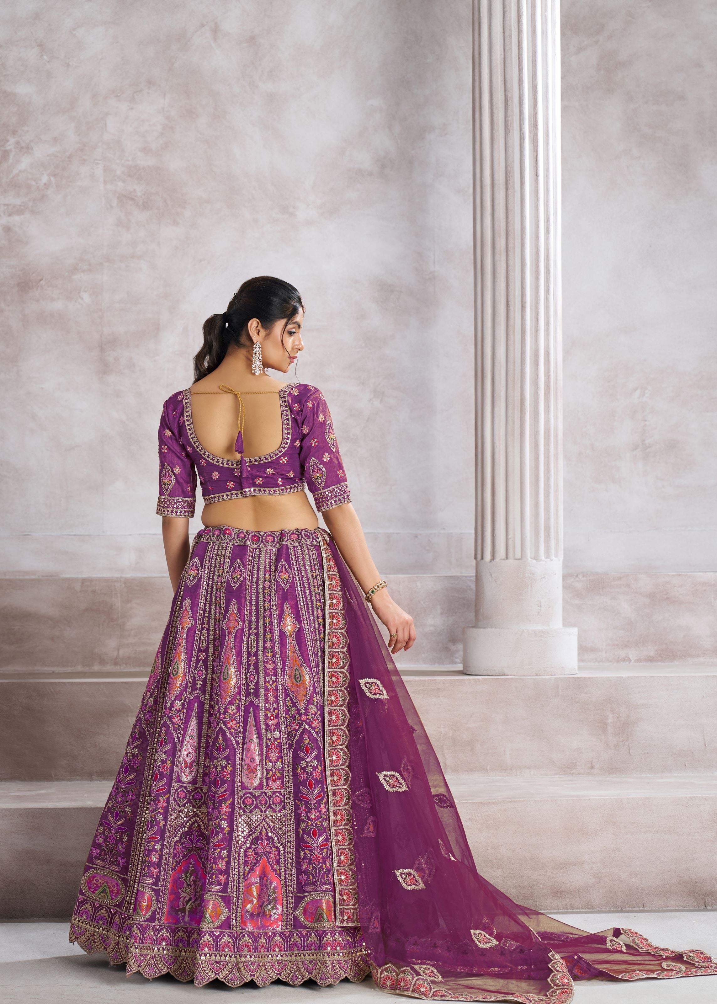 Berry Purple Bridesmaid Patch-Work Semi Stitched Lehenga Choli