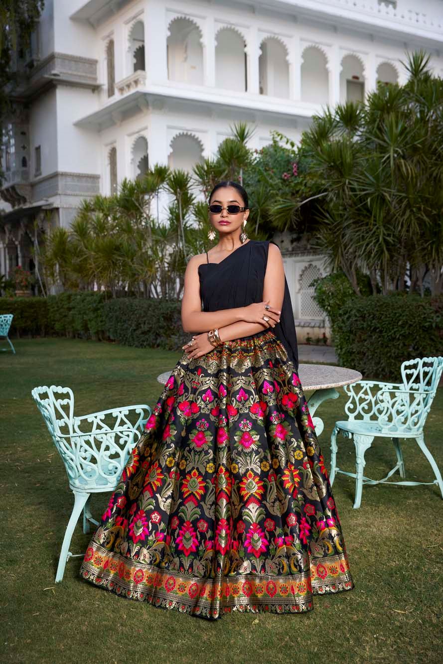 Black Beauty With A Royal Touch Banarasi Silk Lehenga Featuring Intricate Zari Craftsmanship