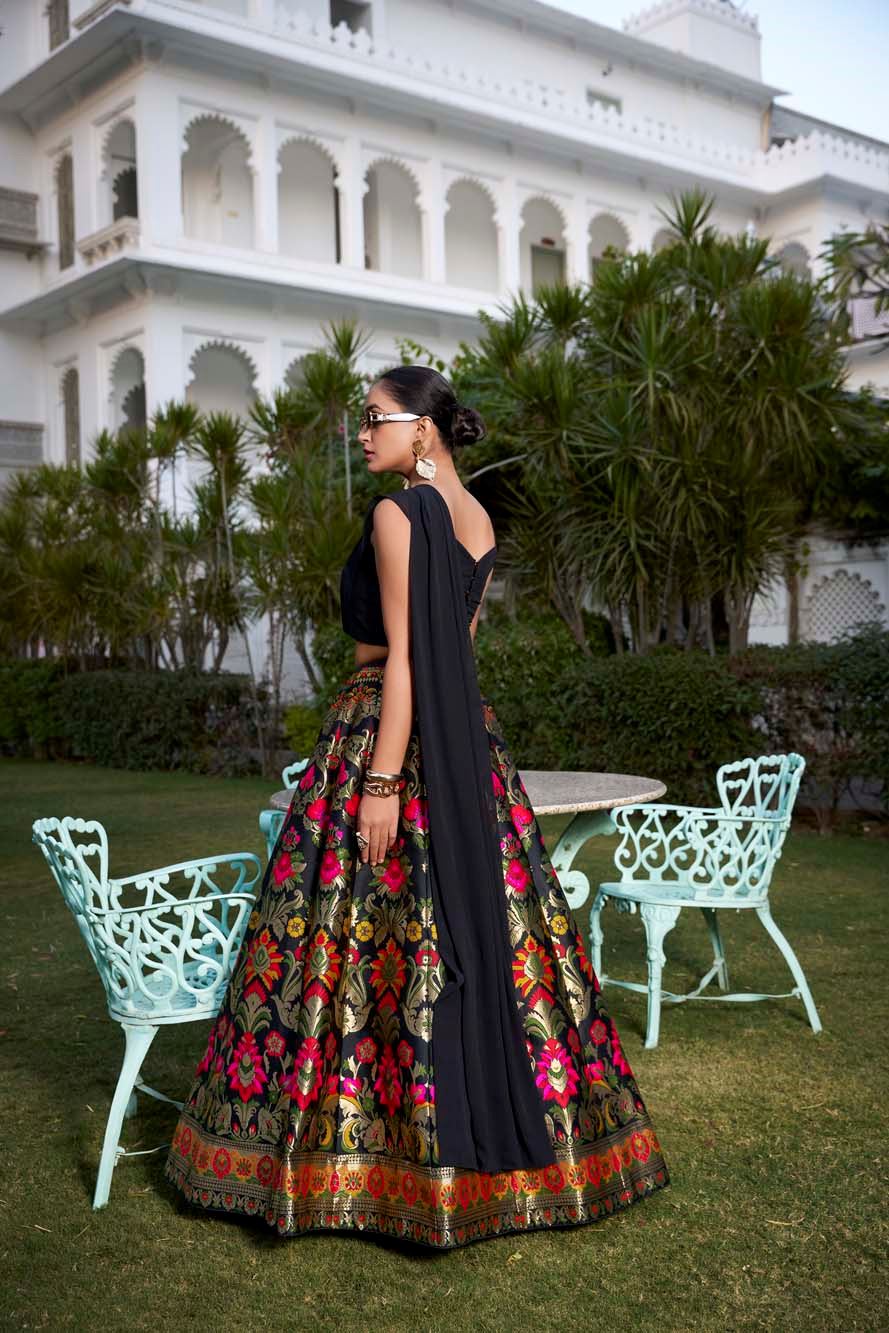 Black Beauty With A Royal Touch Banarasi Silk Lehenga Featuring Intricate Zari Craftsmanship