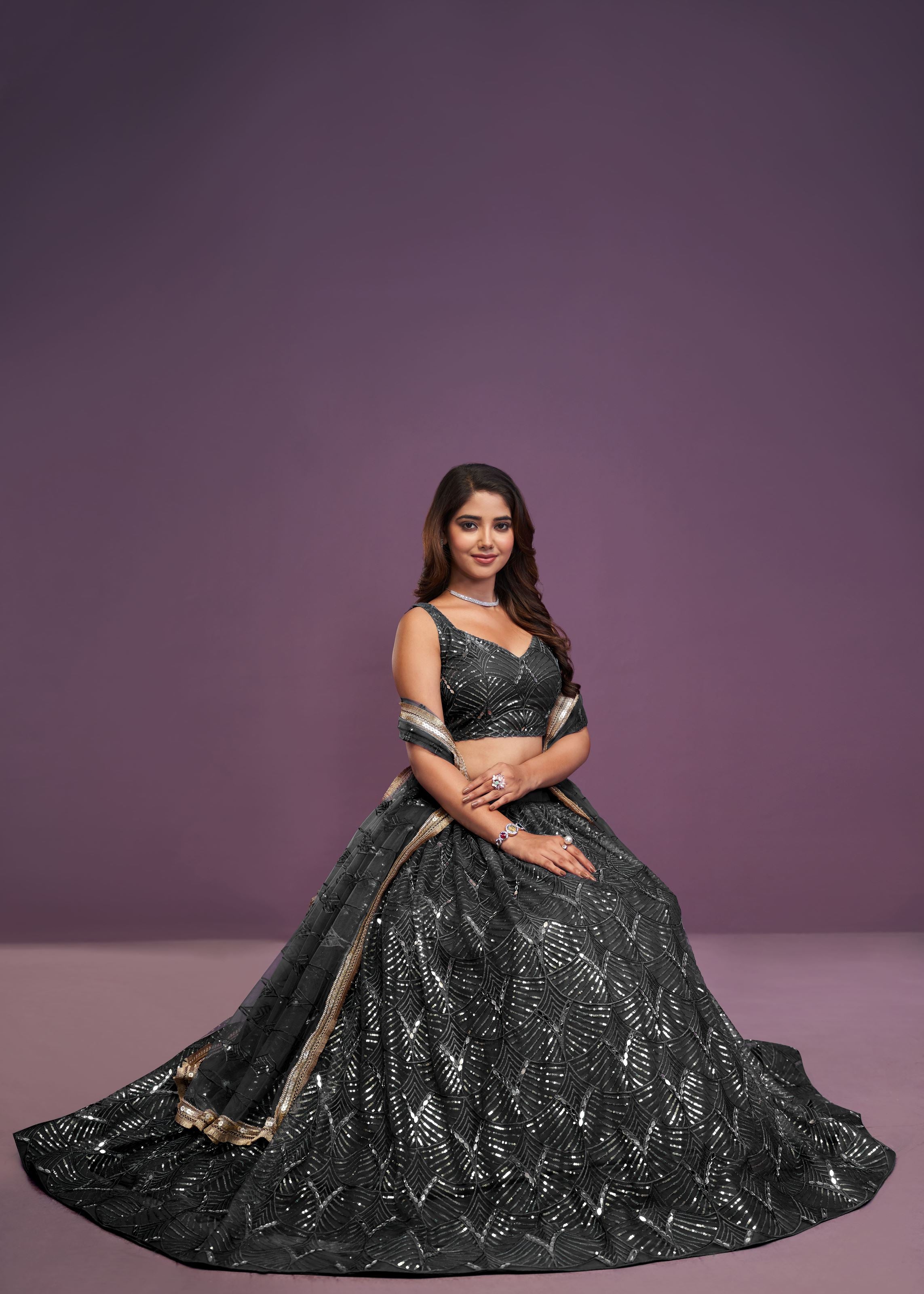 Black Butterfly Net Real Mirror With Sequence Embroidery Work Lehenga Choli