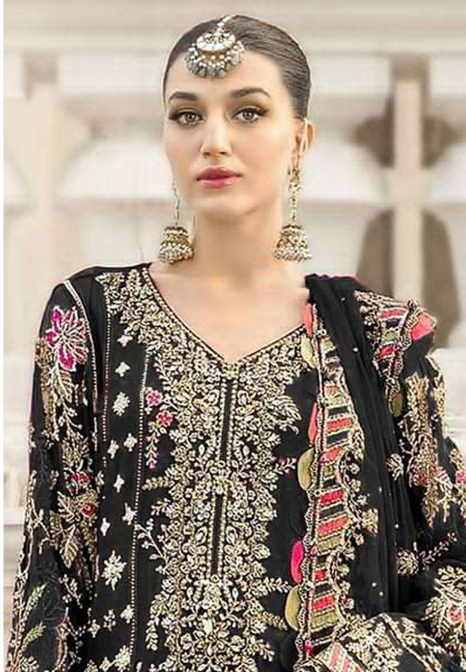 Black Chiffon Designer Suit Set With Delicate Embroidery