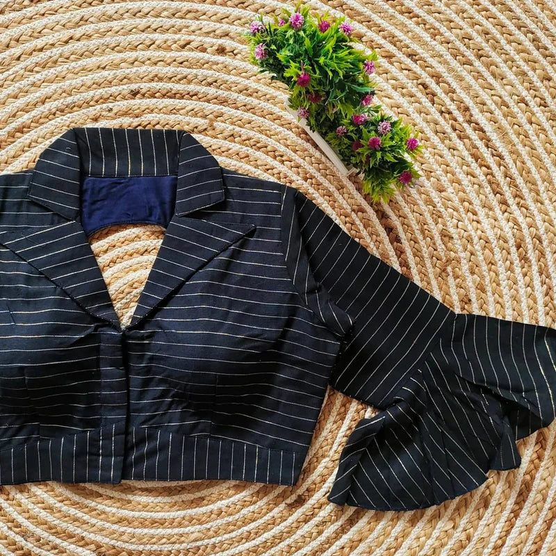 Black Classic Printed Cotton Long Sleeve Blouse