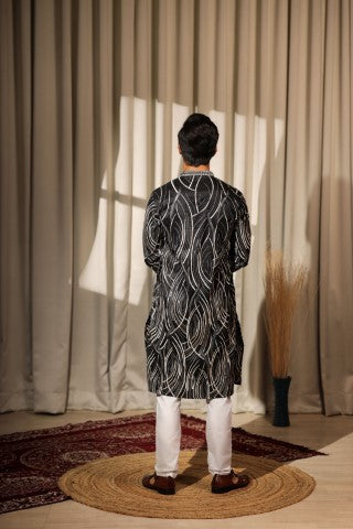 Black Designer Embroidered Viscose Stylish Kurta Pajama