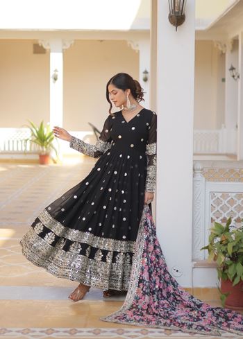 Black Faux Georgette Suit With Embroidery Zari Sequins-work