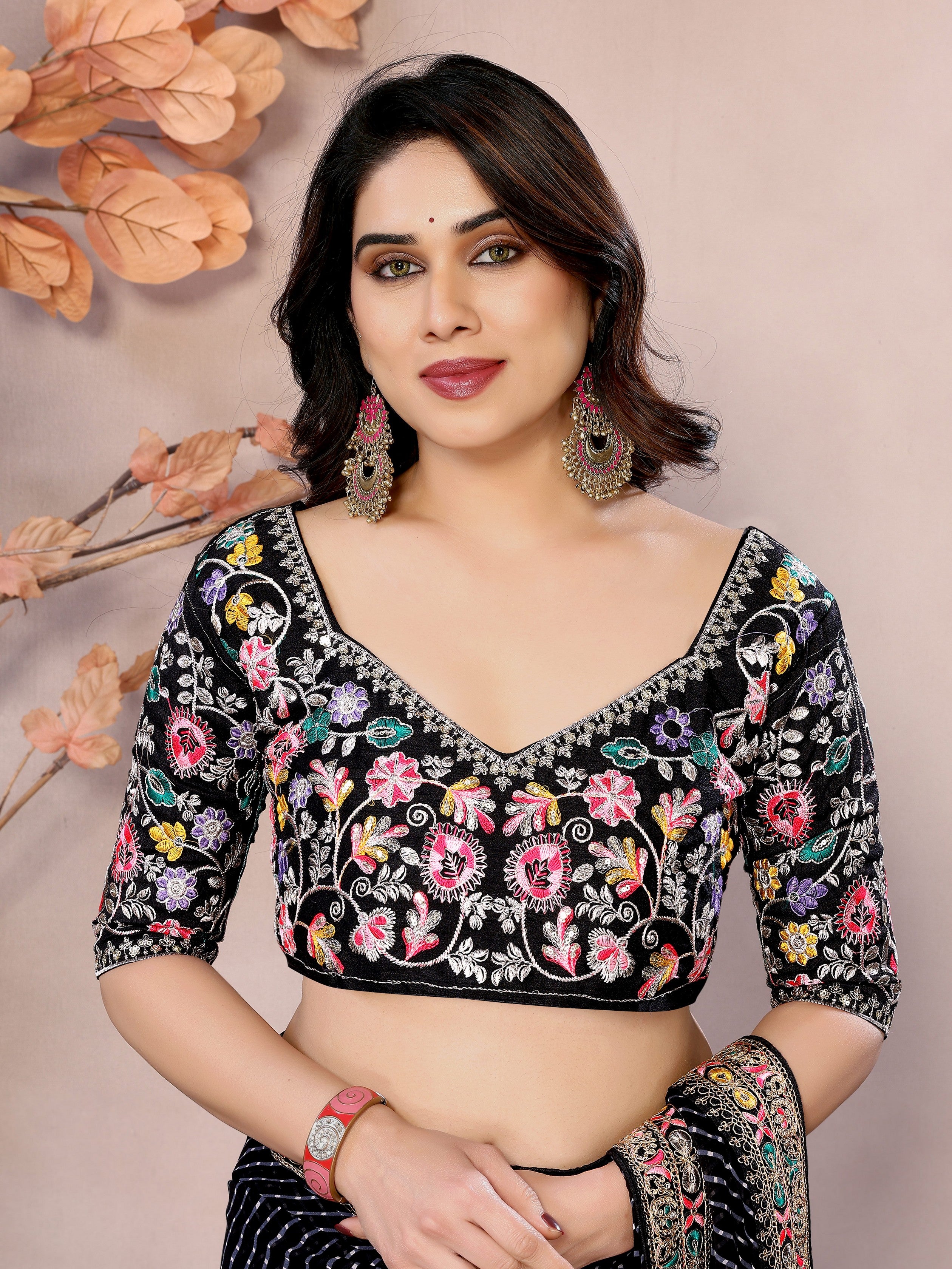 Black Georgette Designer Embroidered Traditional Leheria Saree