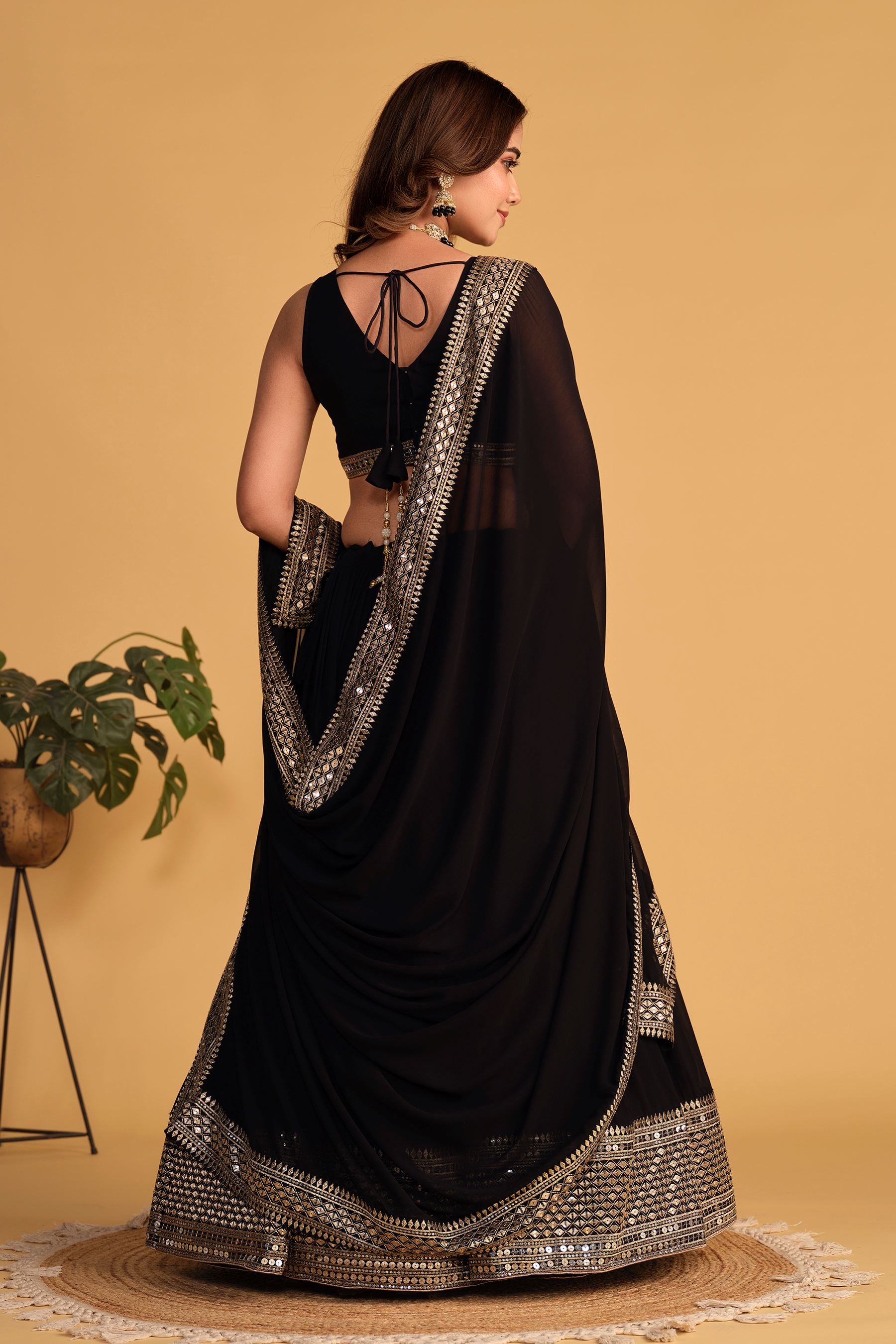 Black Georgette Lehenga Choli With Sequins Zari Embroidered Work