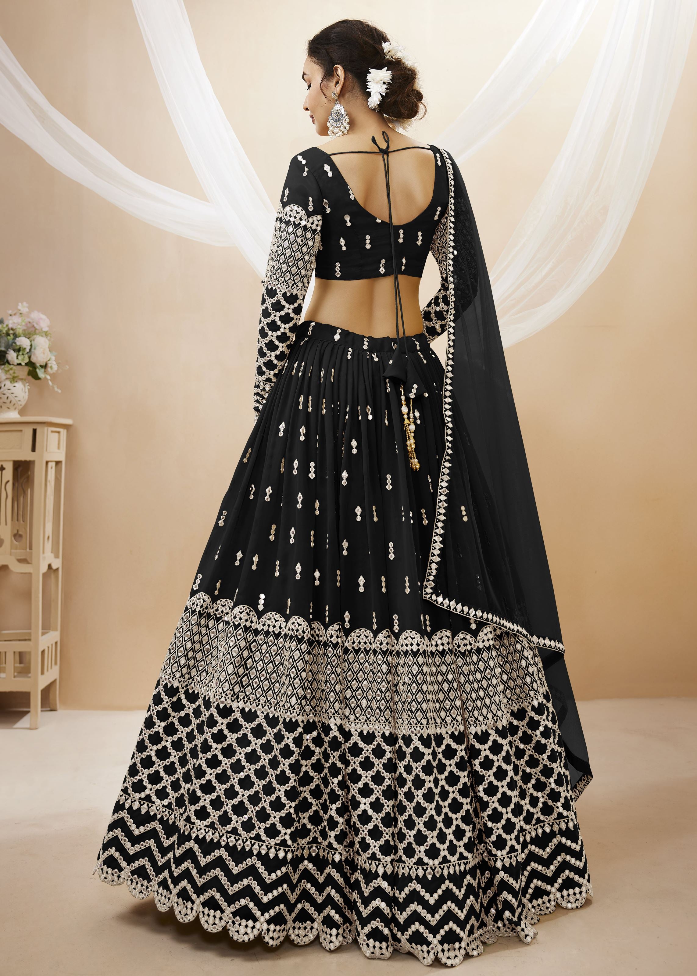 Black Georgette Lehenga Choli With Sequins Zari Embroidered Work