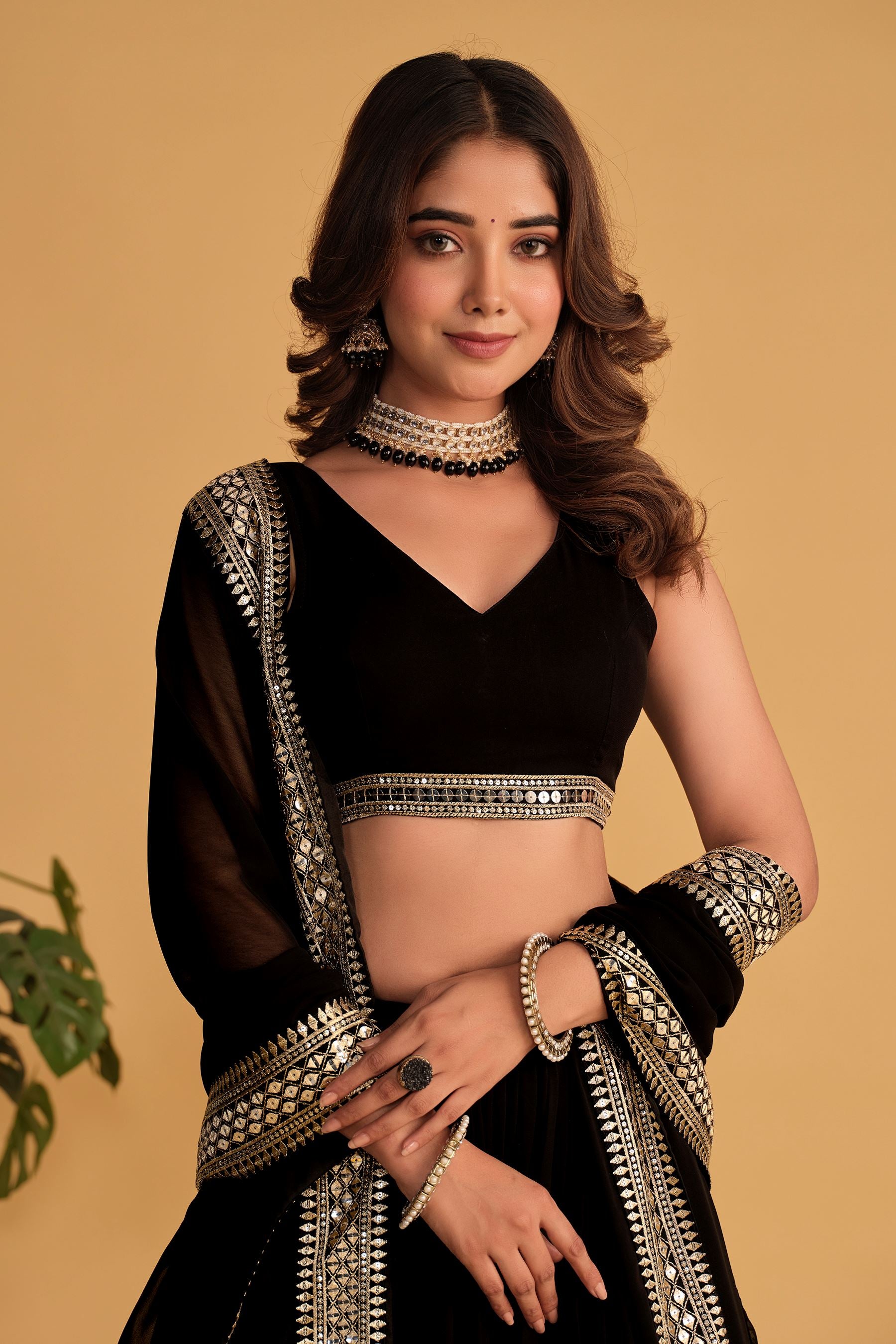 Black Georgette Lehenga Choli With Sequins Zari Embroidered Work