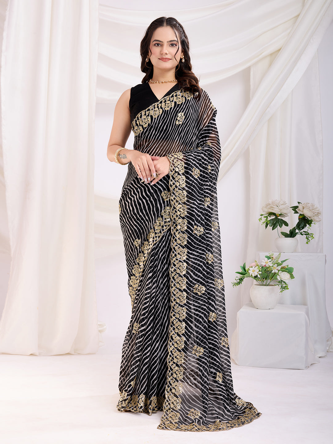 Black Georgette Sequins Designer Bollywood Saree