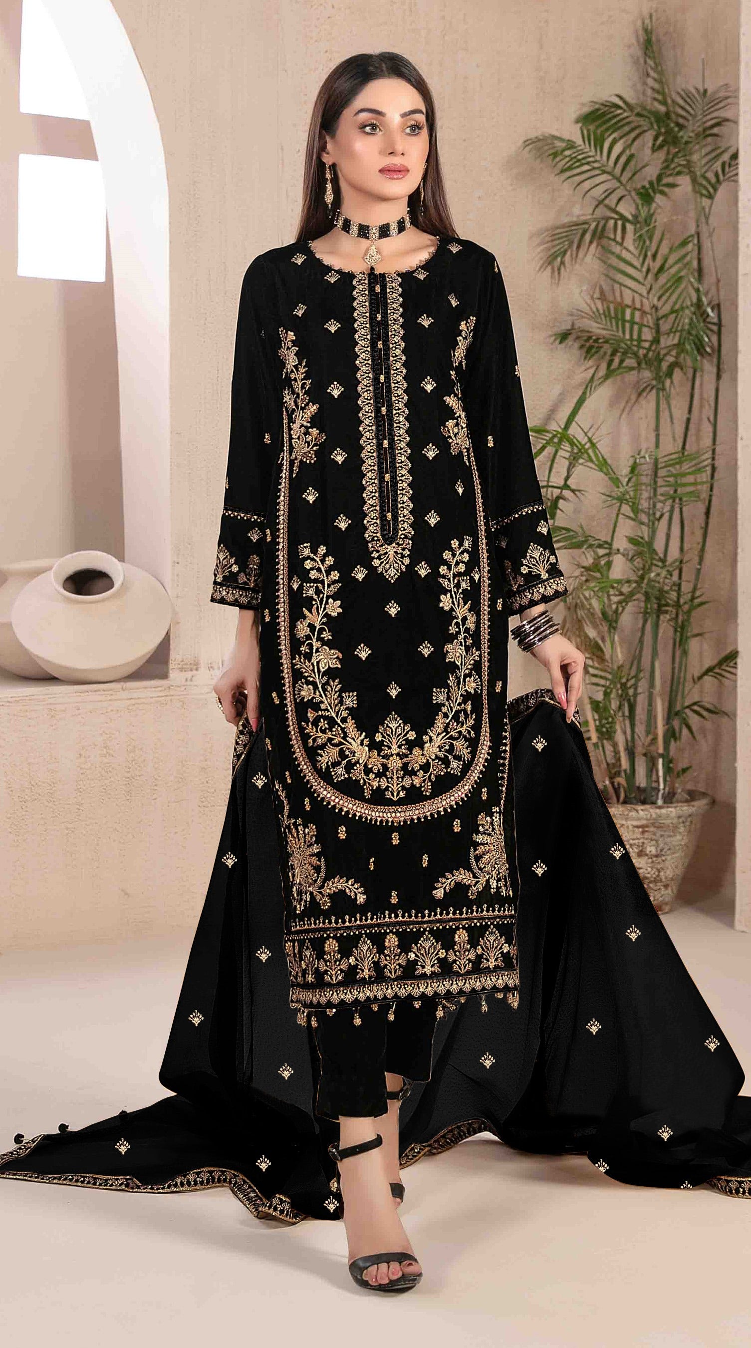 Black Heavy Designer Suit With Heavy Embroidery Work