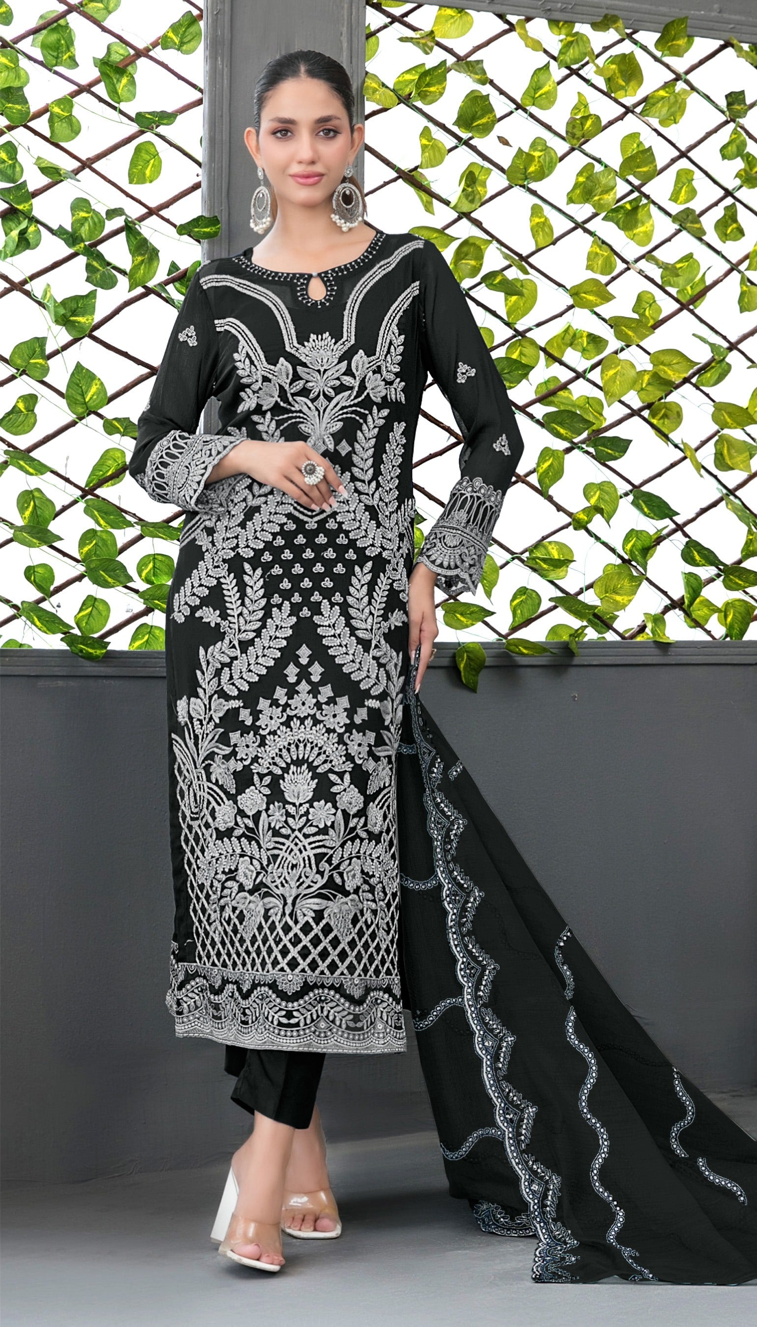 Black Heavy Designer Suit With Heavy Embroidery Work