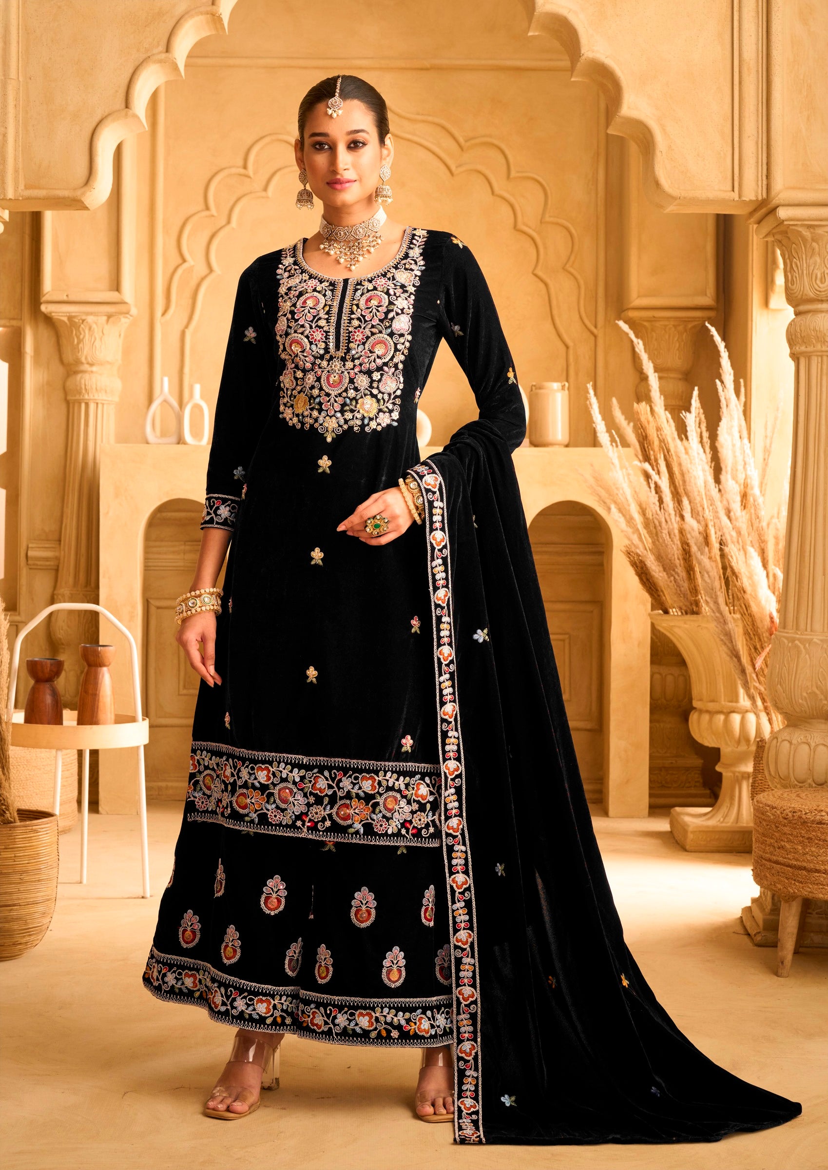 Black Heavy Designer Suit With Heavy Embroidery Work