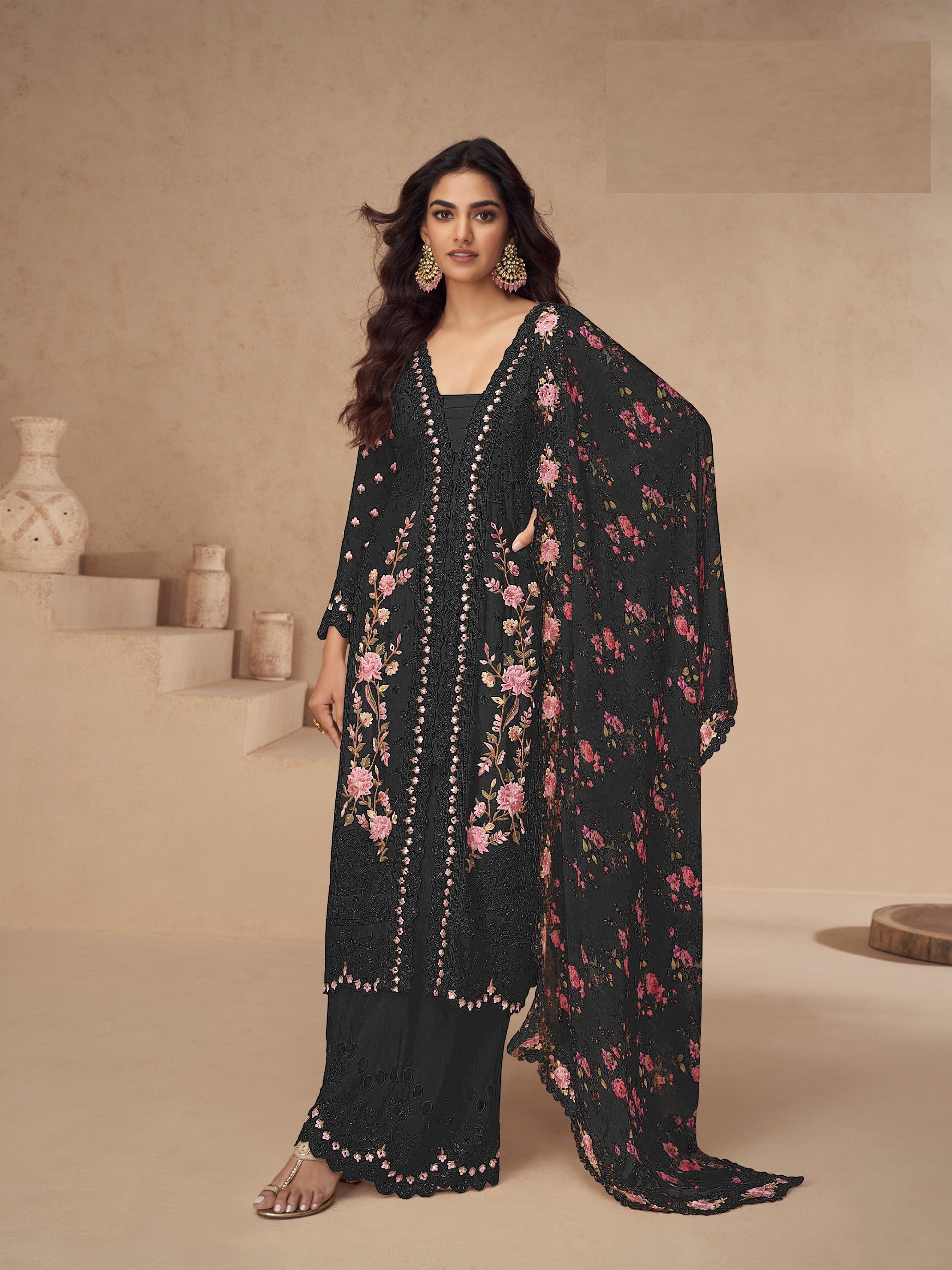 Black Heavy Designer Suit With Heavy Embroidery Work