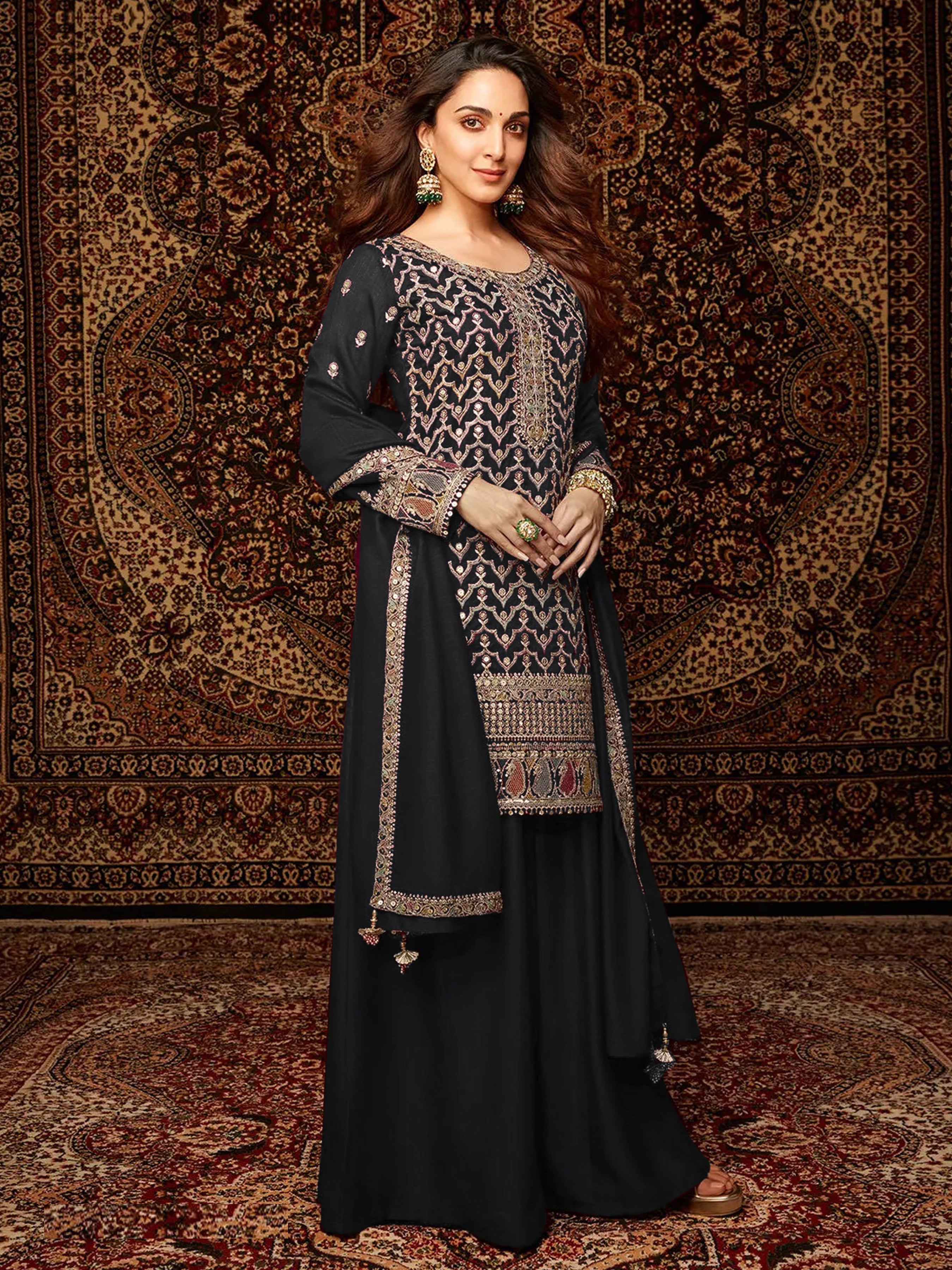 Black Heavy Designer Suit With Heavy Embroidery Work