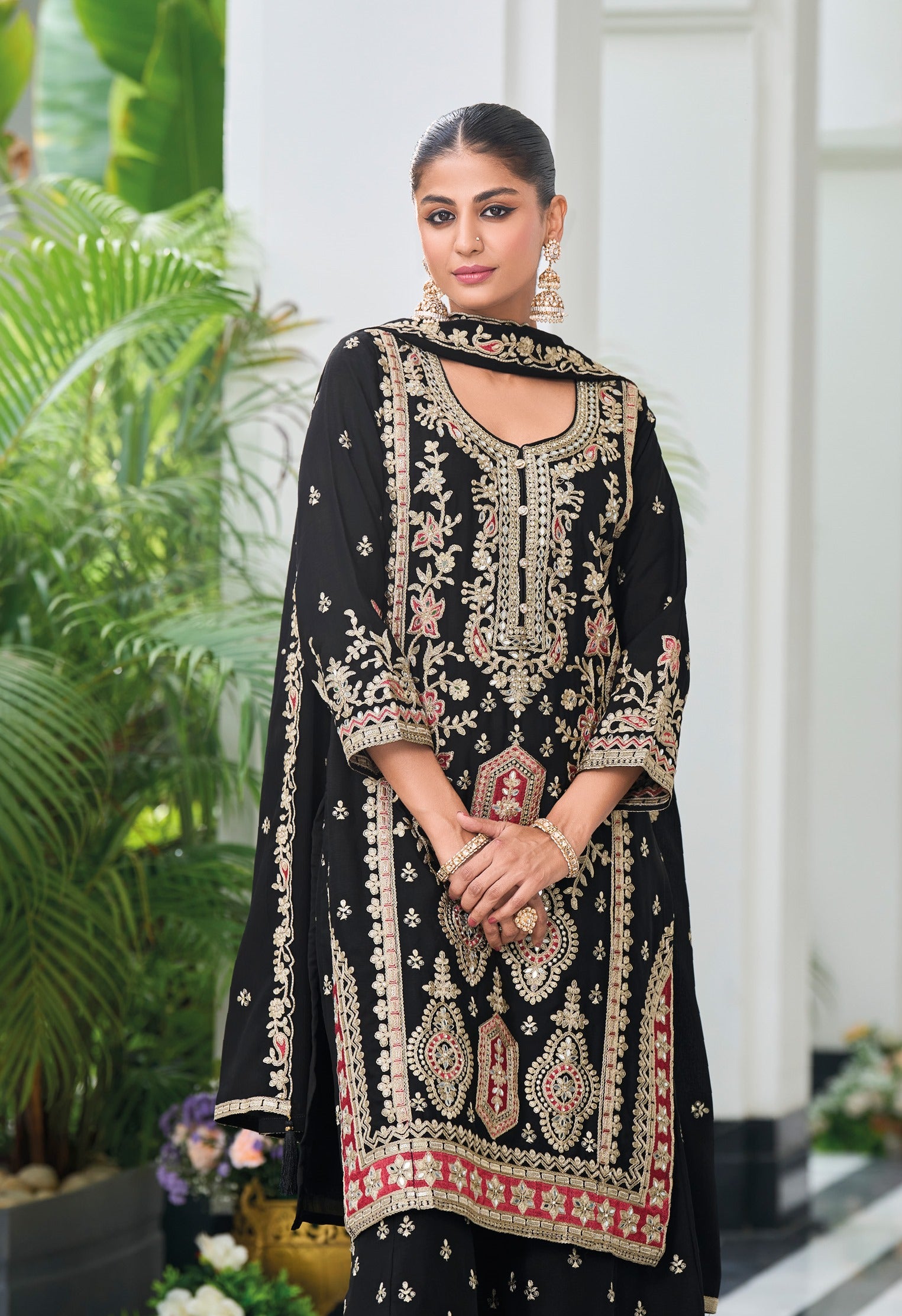 Black Heavy Designer Suit With Heavy Embroidery Work