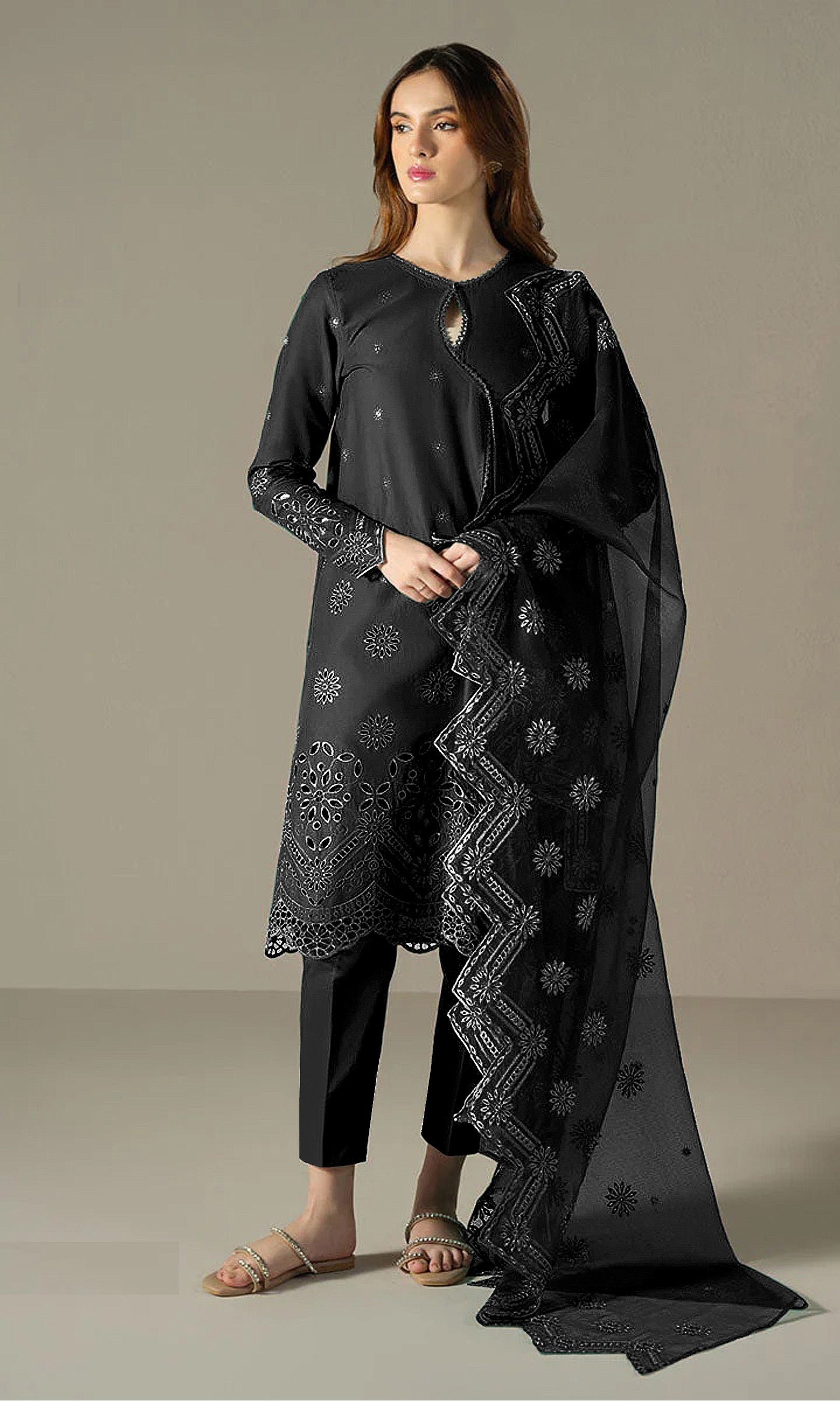 Black Heavy Designer Suit With Heavy Embroidery Work