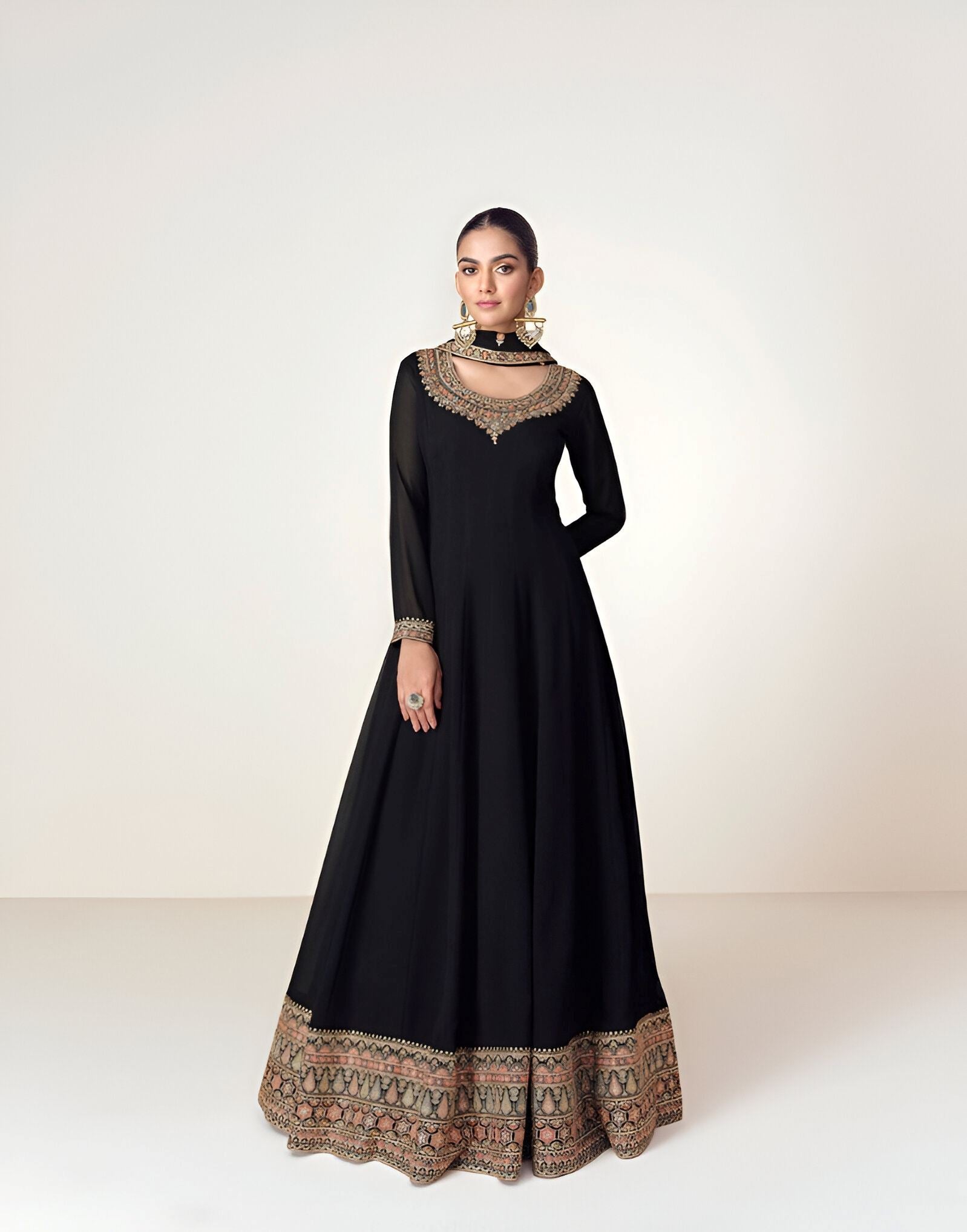 Black Heavy Designer Suit With Heavy Embroidery Work