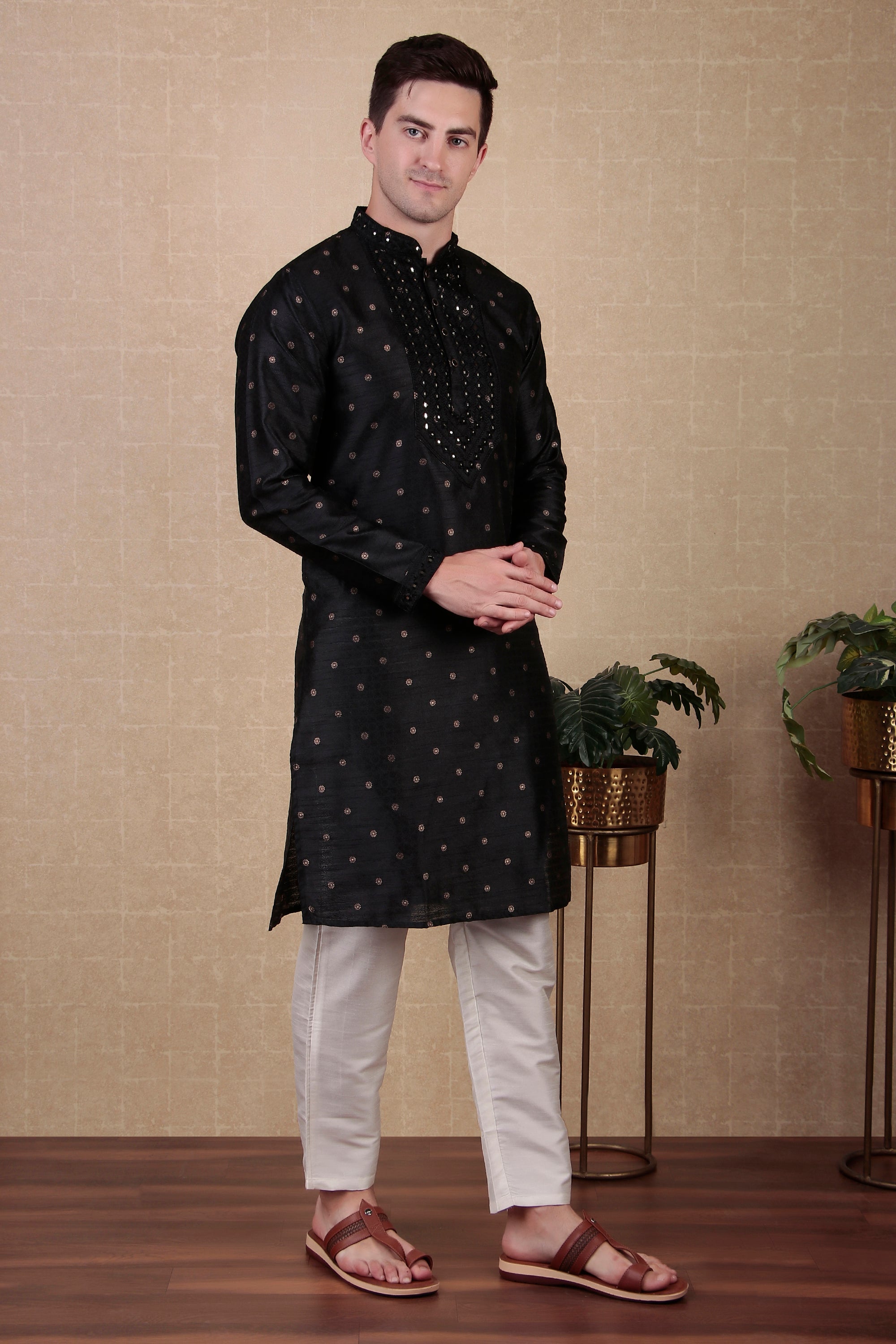 Black Jacquard Silk Kurta Payjama – Bold Ethnic Appeal