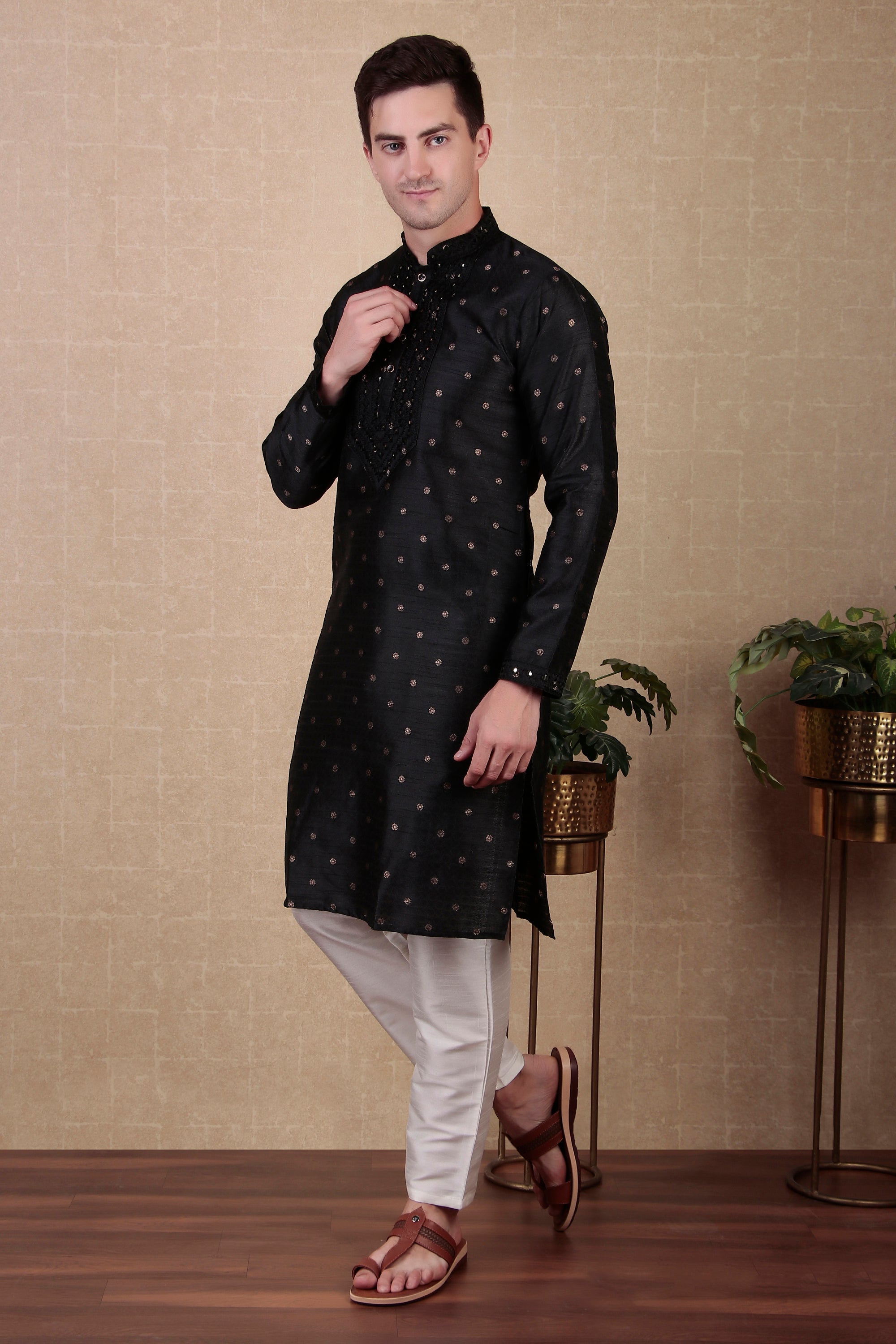 Black Jacquard Silk Kurta Payjama – Bold Ethnic Appeal