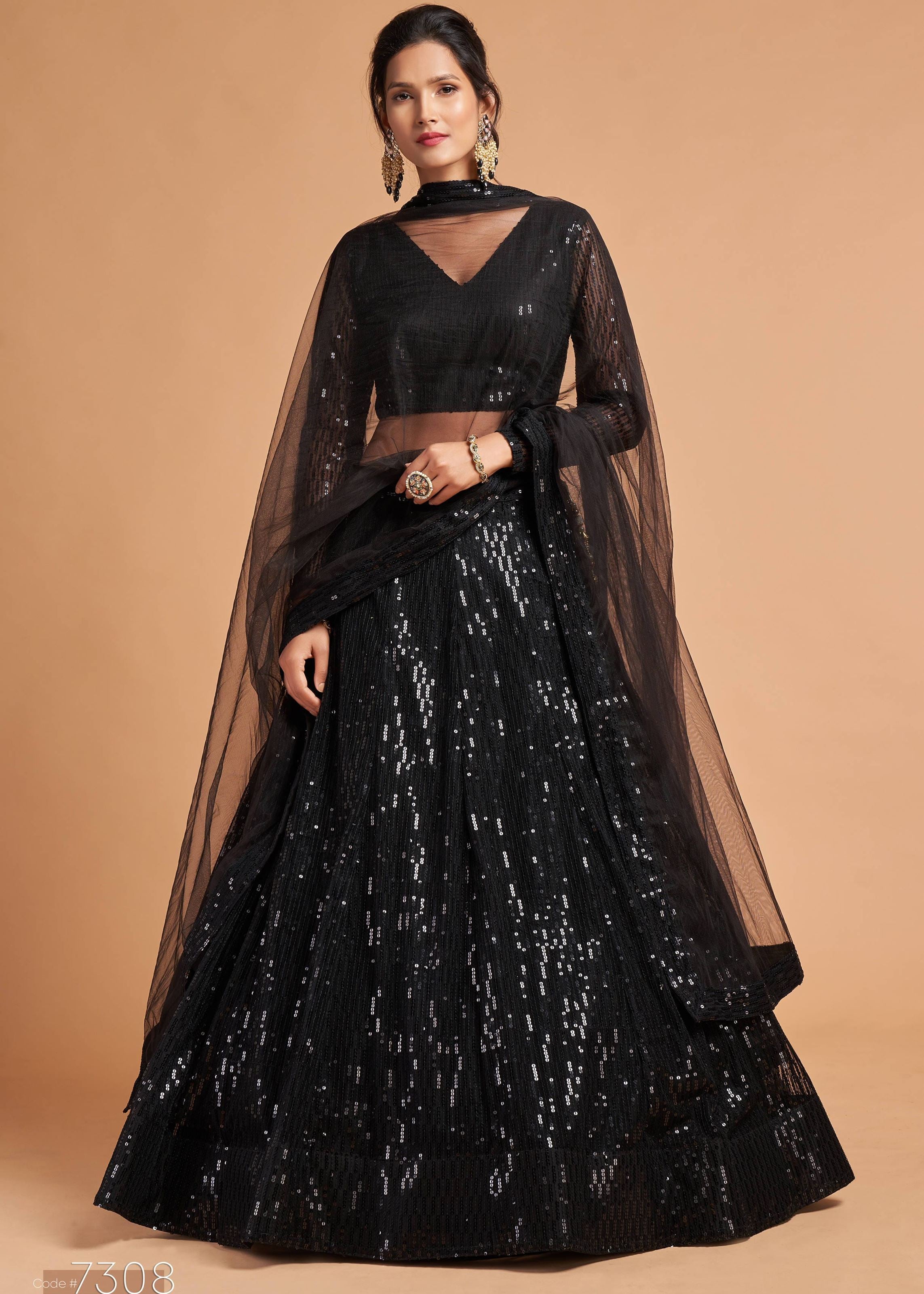 Black Lehenga Choli With Thread And Multiple Sequins Embroidery Work