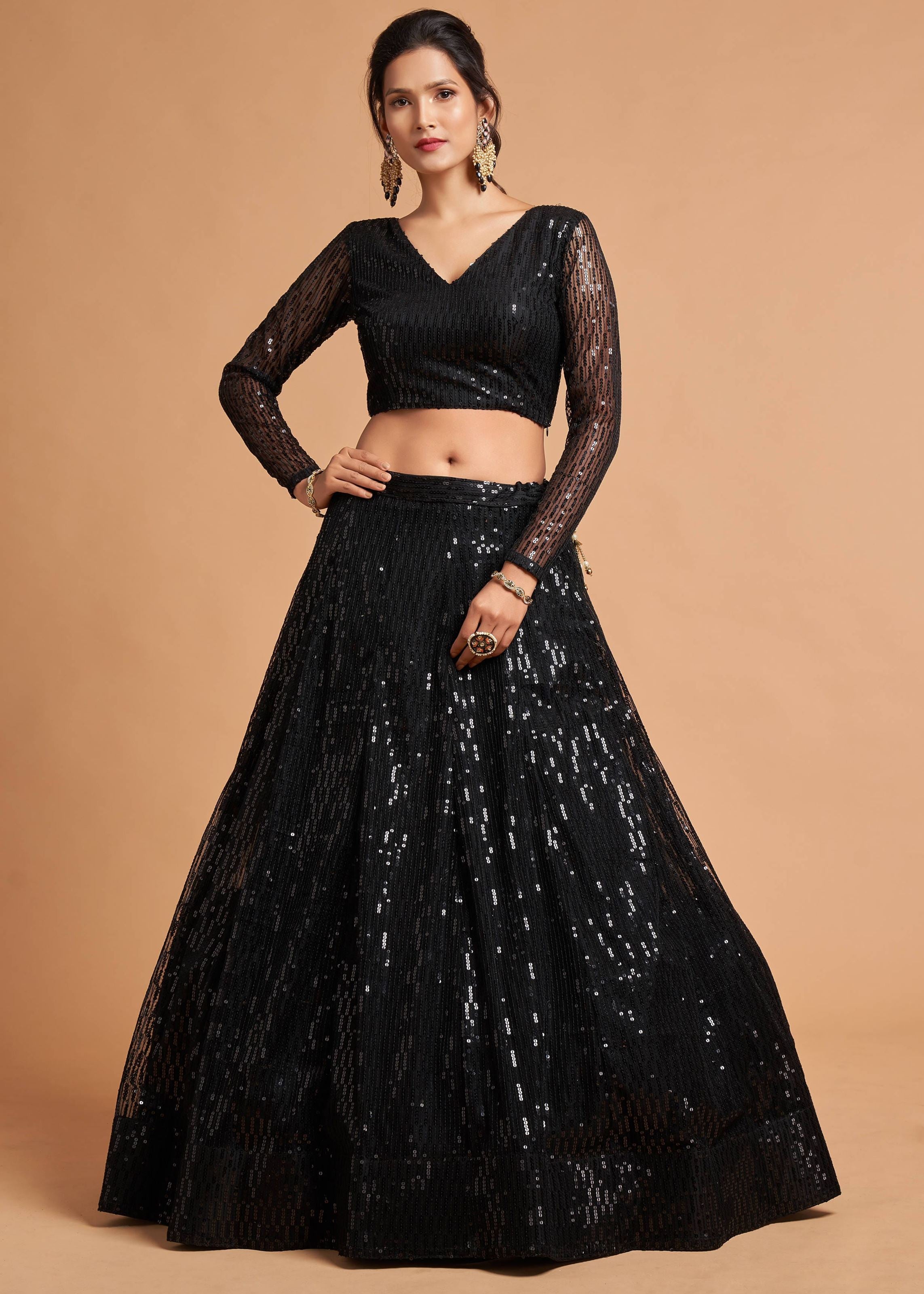 Black Lehenga Choli With Thread And Multiple Sequins Embroidery Work