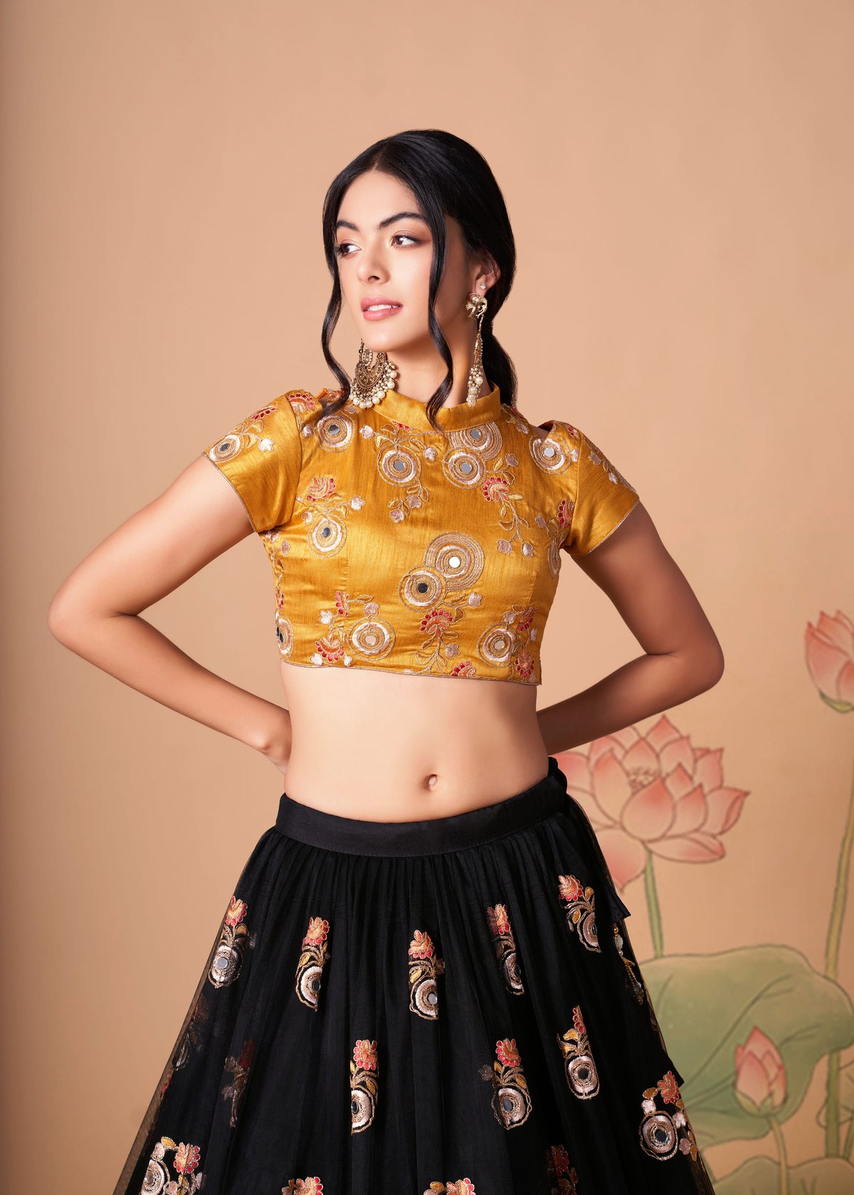 Black Lehenga Choli With Thread, Zari, Dori And Sequins Embroidery With Mirror Work
