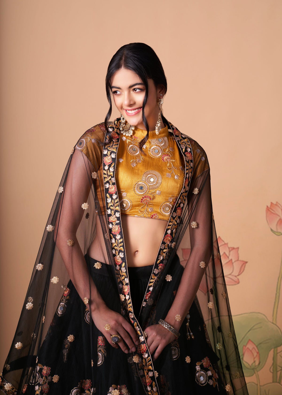 Black Lehenga Choli With Thread, Zari, Dori And Sequins Embroidery With Mirror Work