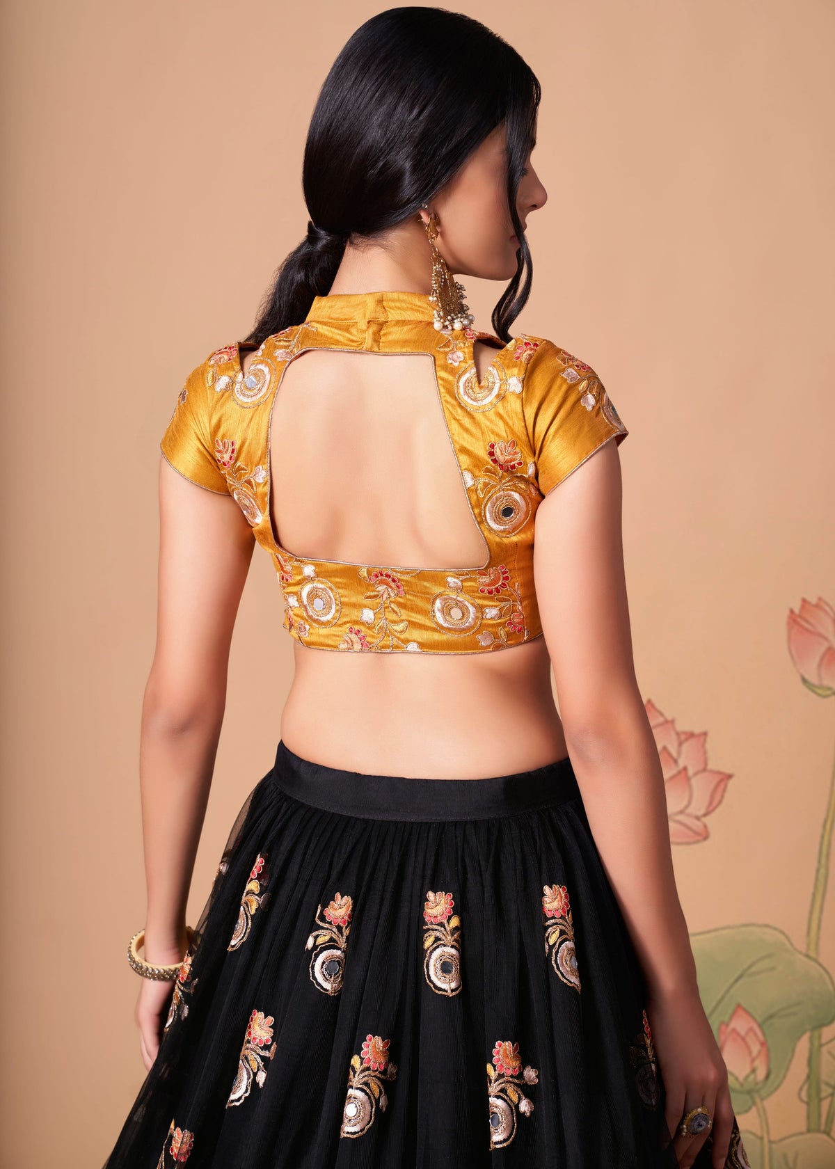 Black Lehenga Choli With Thread, Zari, Dori And Sequins Embroidery With Mirror Work