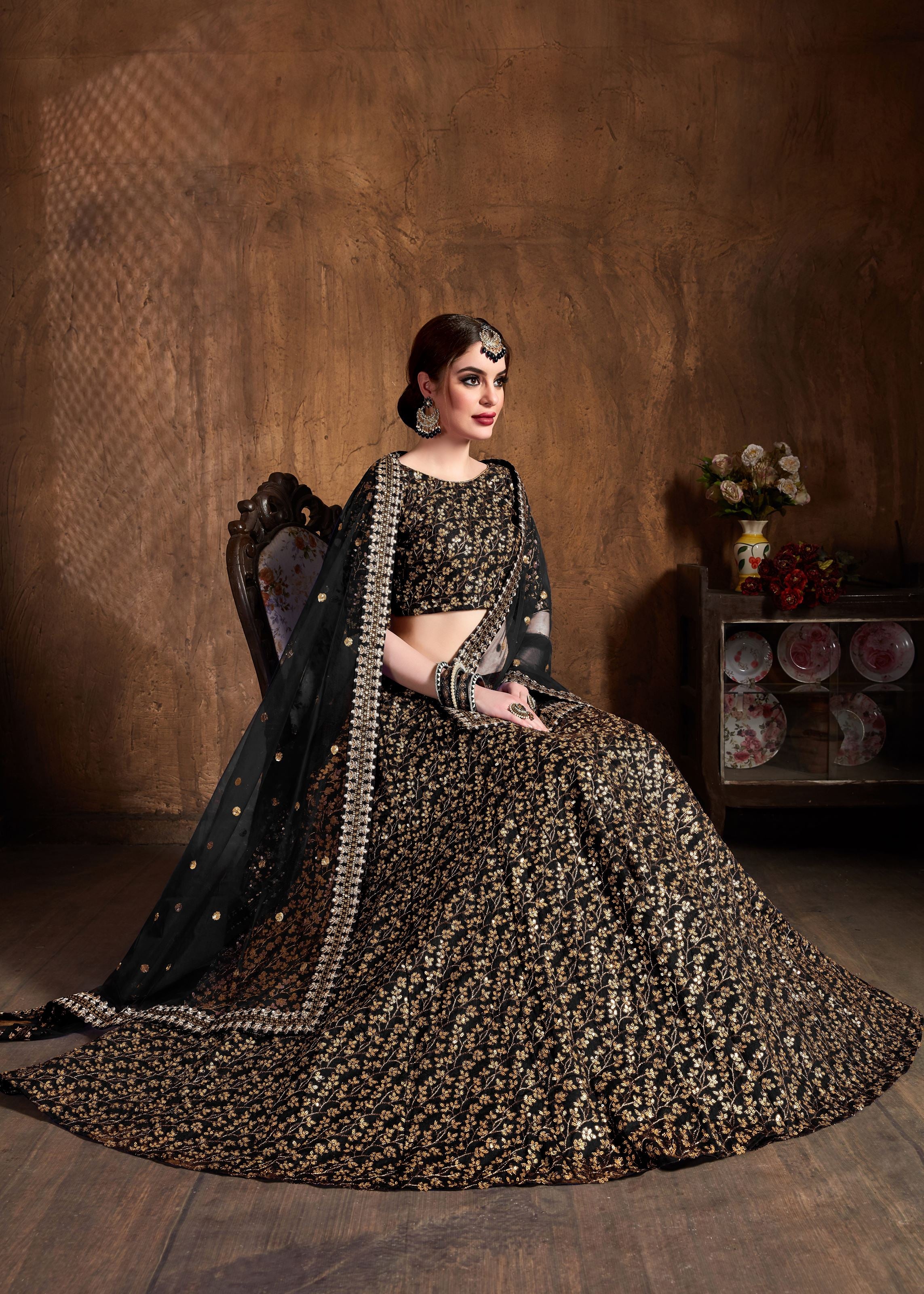 Black Lehenga Choli With Zari And Sequins Heavy Embroidery Work