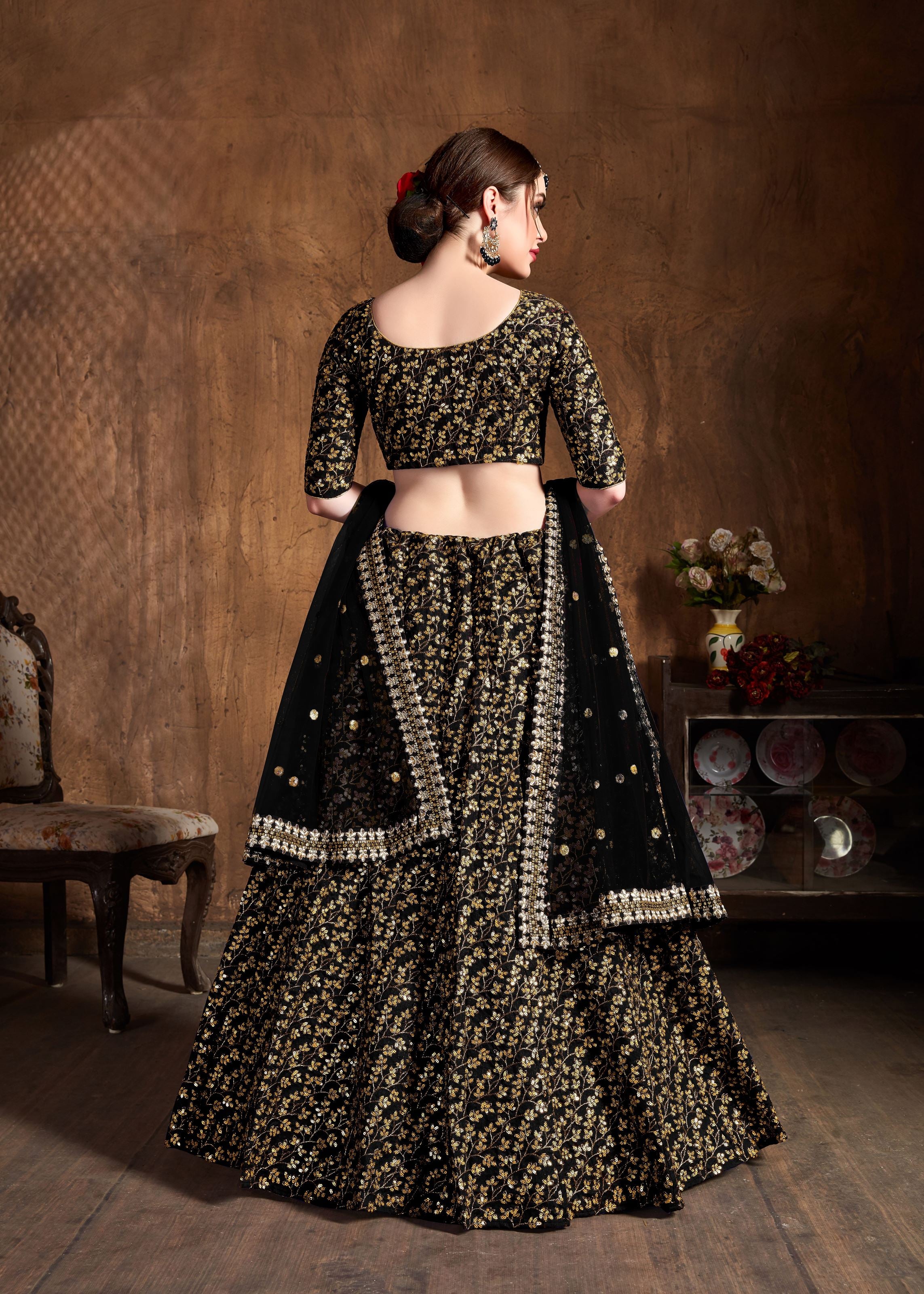 Black Lehenga Choli With Zari And Sequins Heavy Embroidery Work