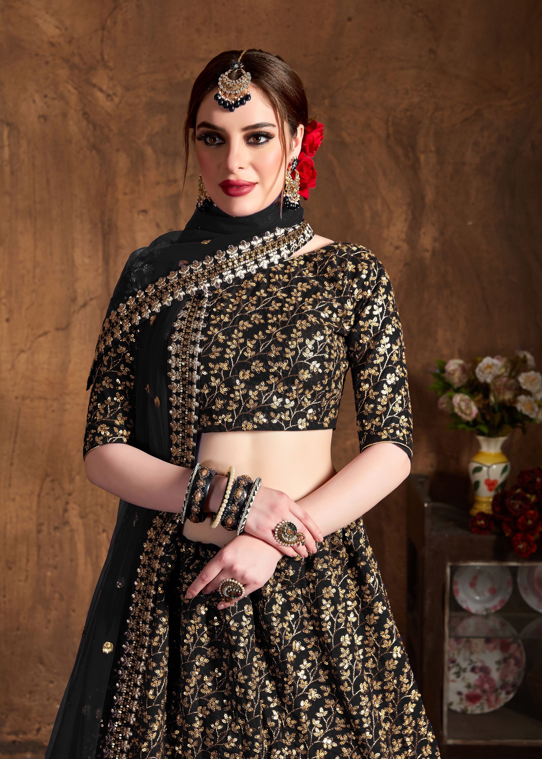 Black Lehenga Choli With Zari And Sequins Heavy Embroidery Work