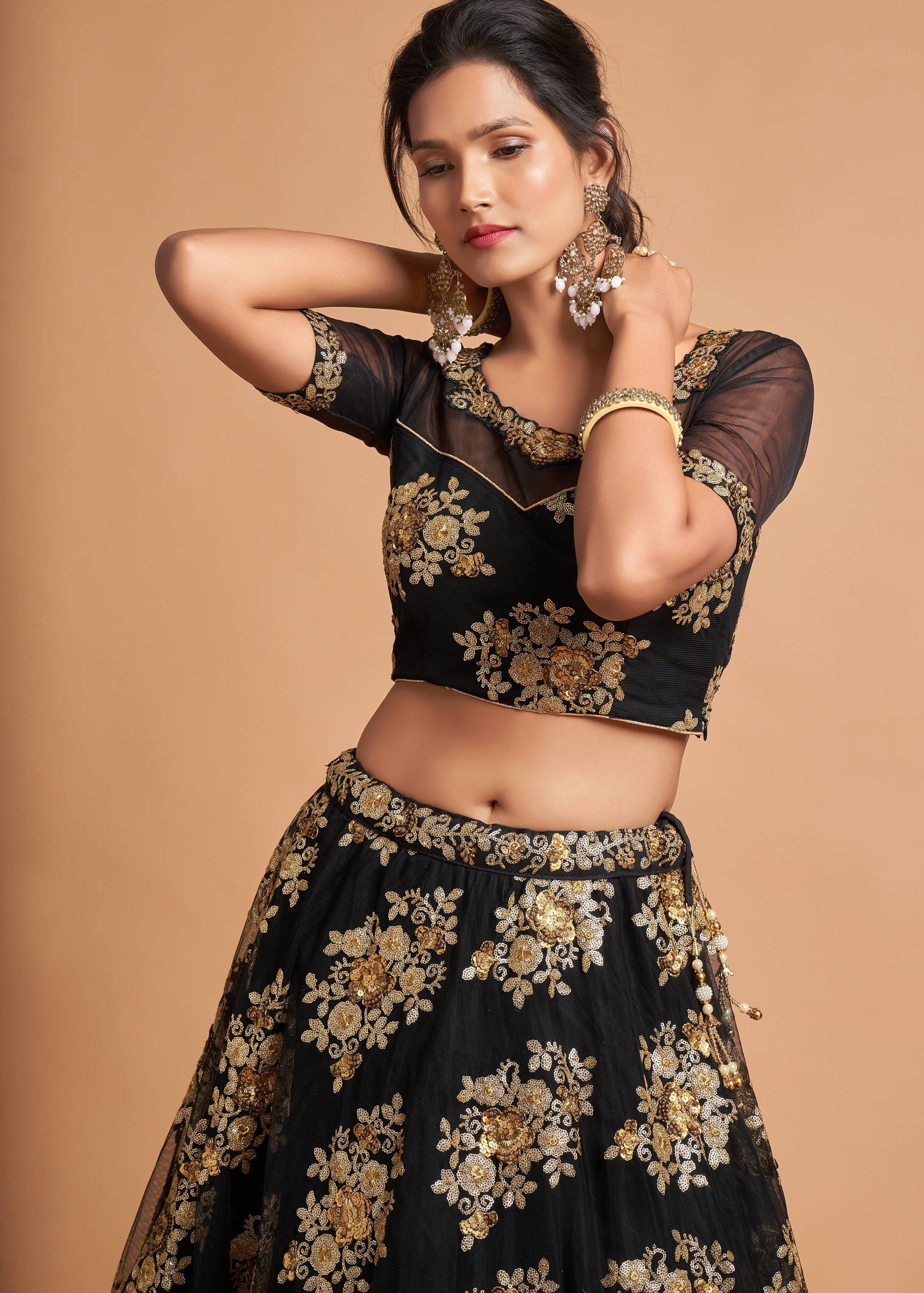Black Lehenga Choli With Zari With Multiple Sequins Embroidery Work