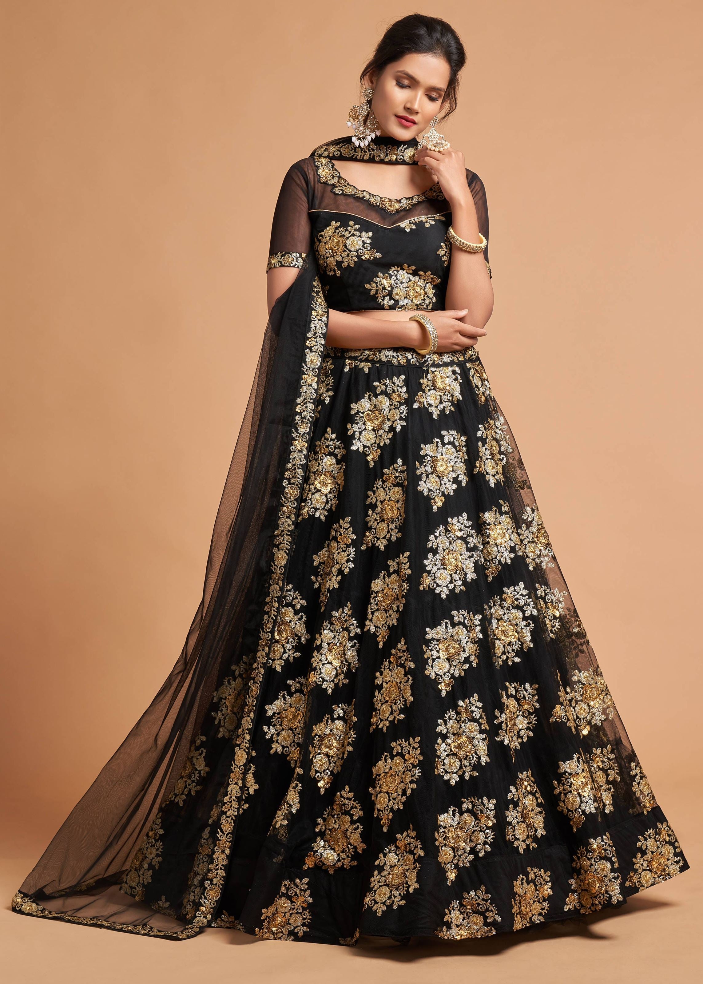 Black Lehenga Choli With Zari With Multiple Sequins Embroidery Work