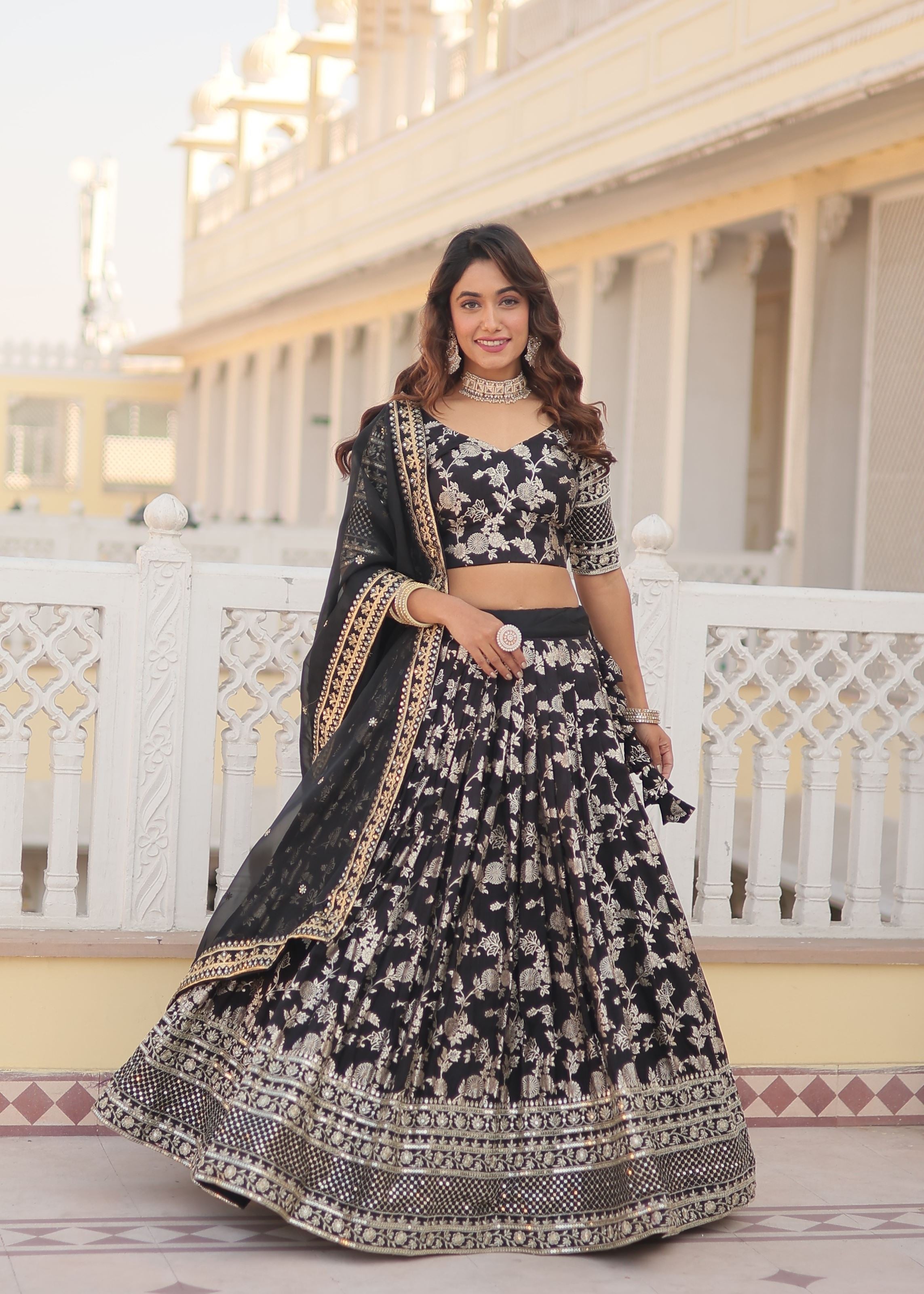 Black Lehenga Choli with Heavy Embroidered Sequins work