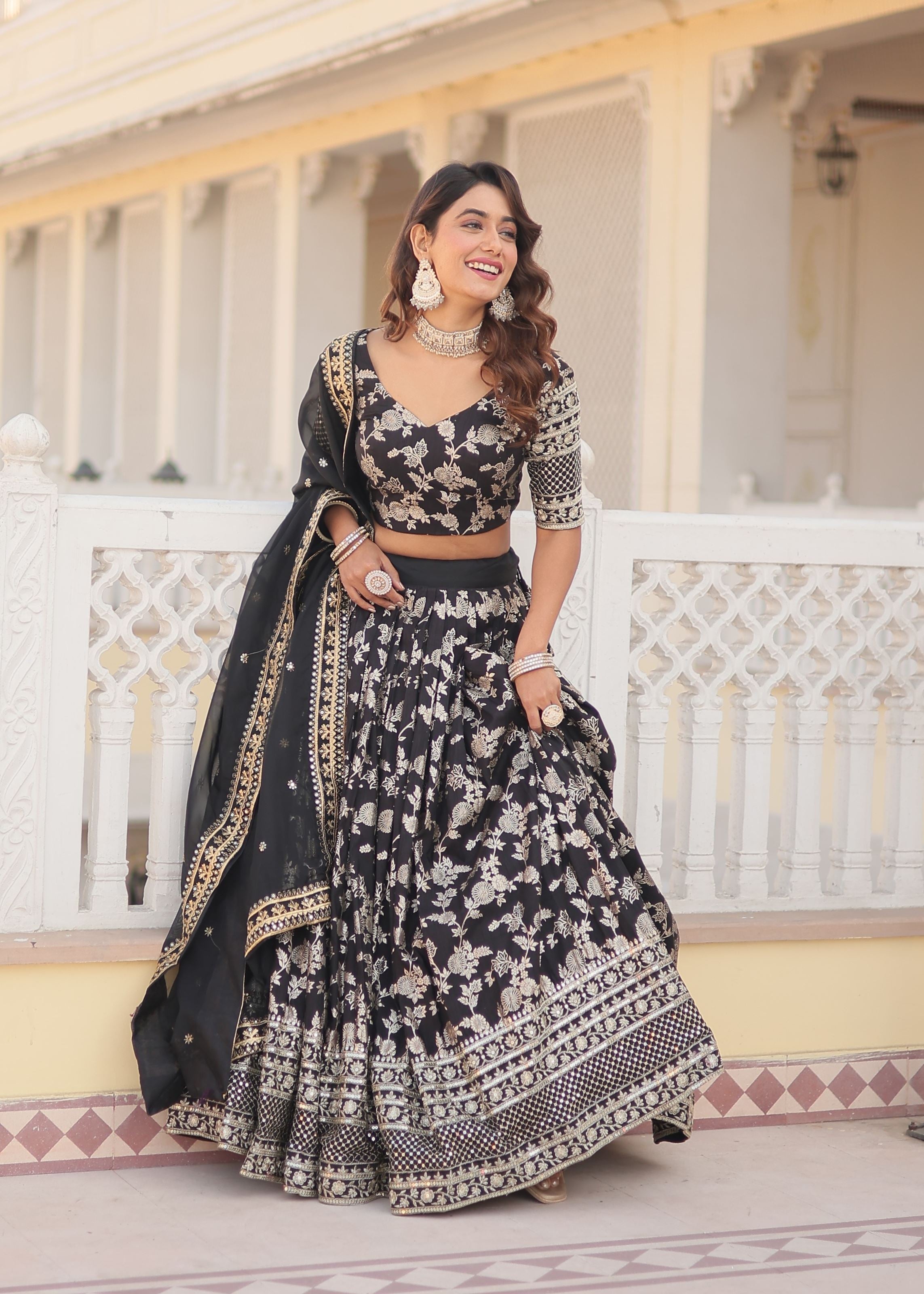 Black Lehenga Choli with Heavy Embroidered Sequins work