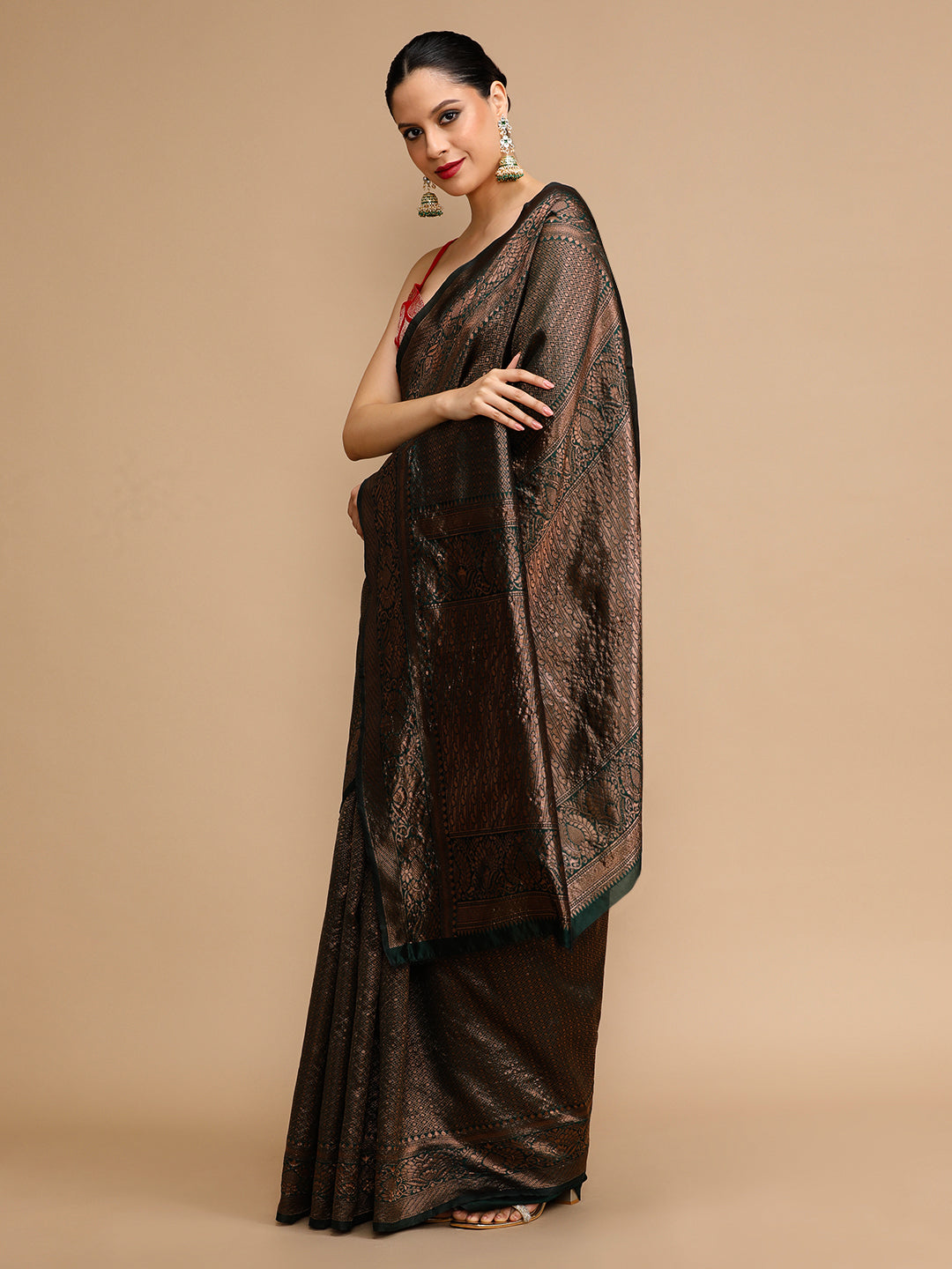Black Lichi Silk Saree Woven Jacquard Designer For Ceremonial Looks