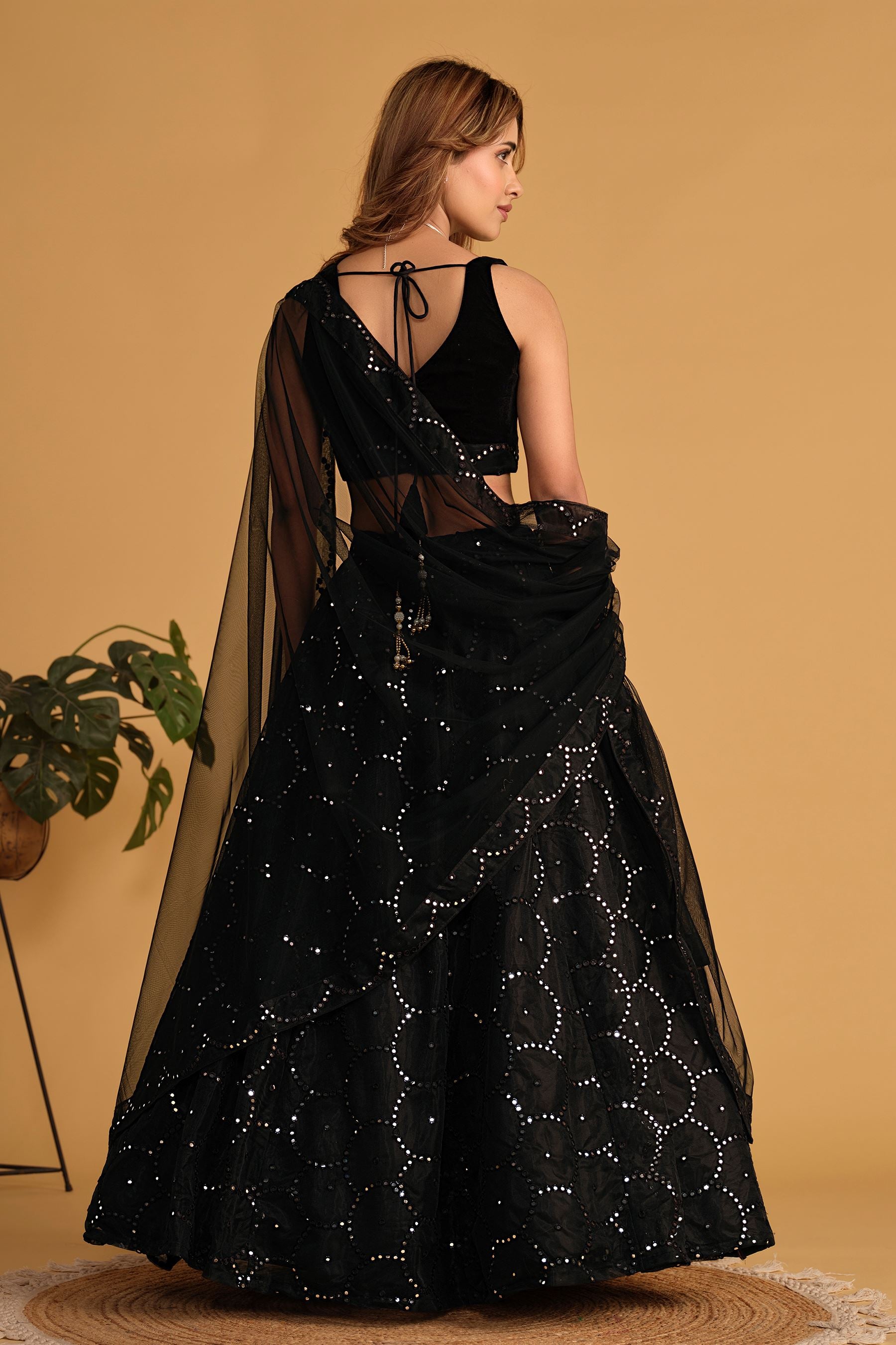 Black Organza Net Lehenga Choli With Sequins Thread Embroidered Work