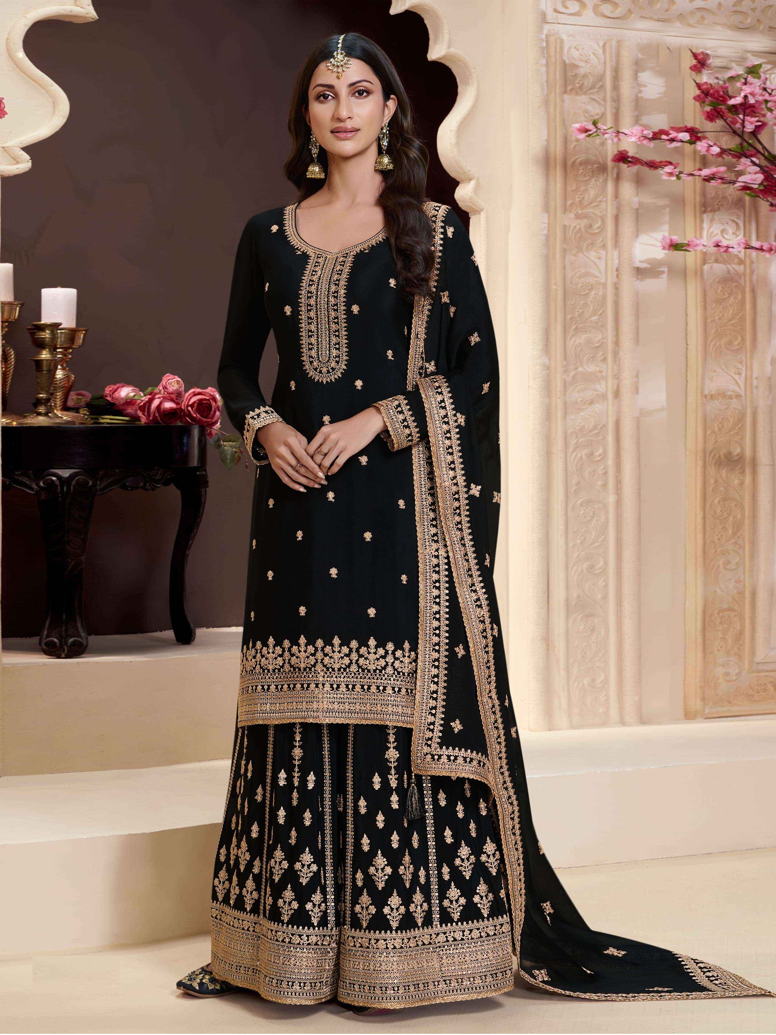 Black Palazo Suit With Heavy Embroidery Work