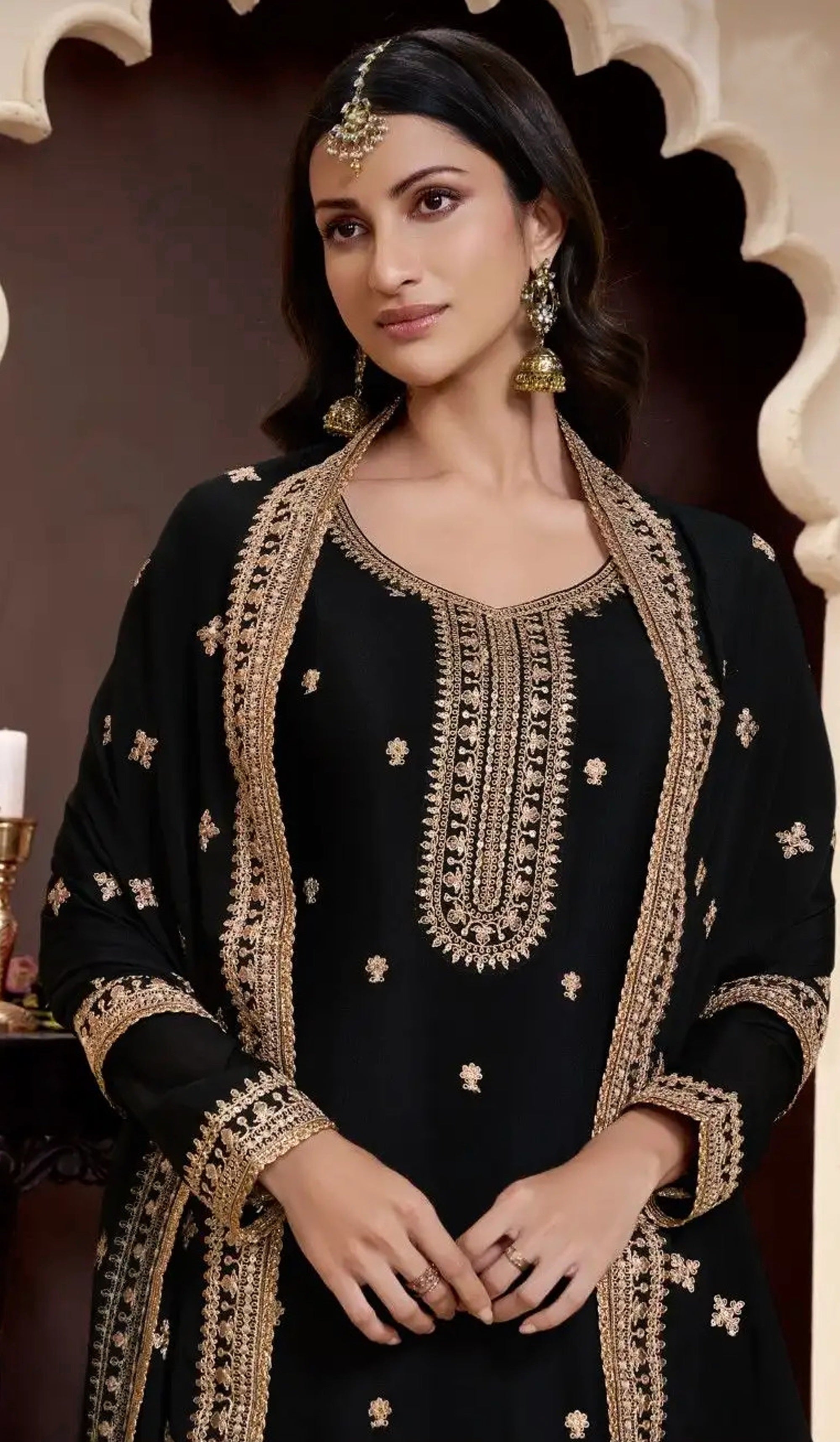 Black Palazo Suit With Heavy Embroidery Work