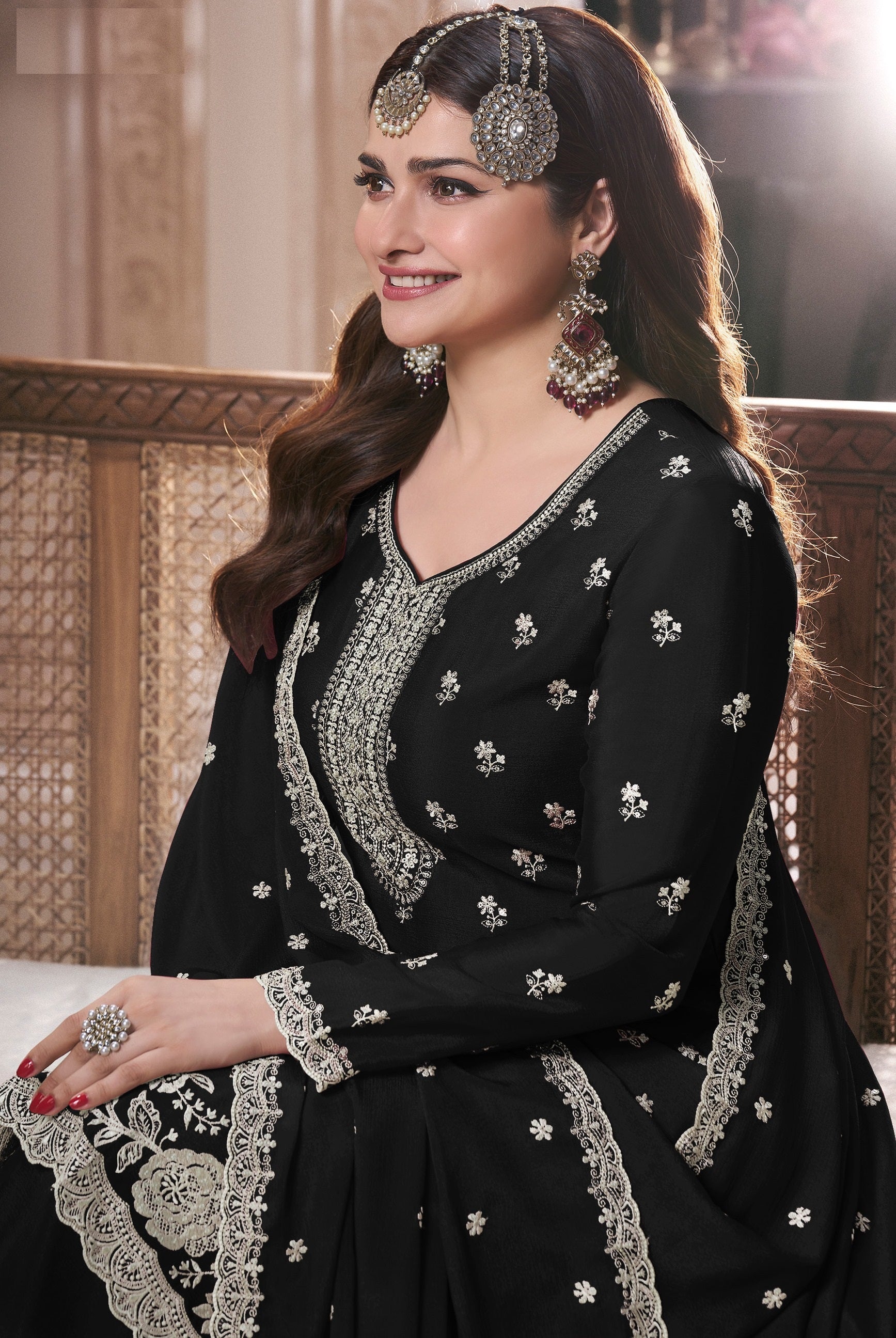 Black Palazzo Style Salwar Suit With Heavy Embroidery Work