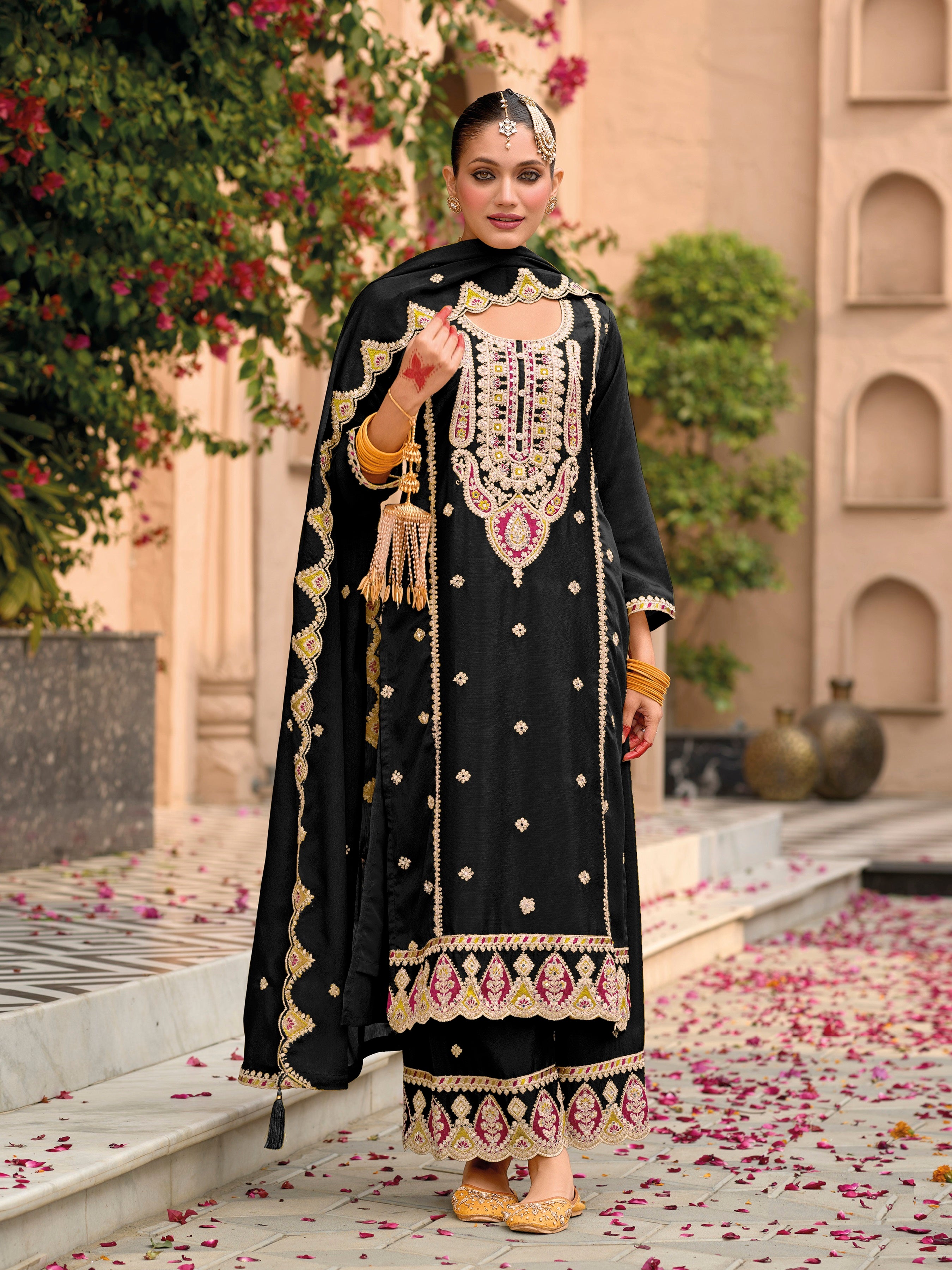 Black Palazzo Style Salwar Suit With Heavy Embroidery Work