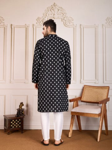 Black Printed Cotton Stylish Kurta Pajama