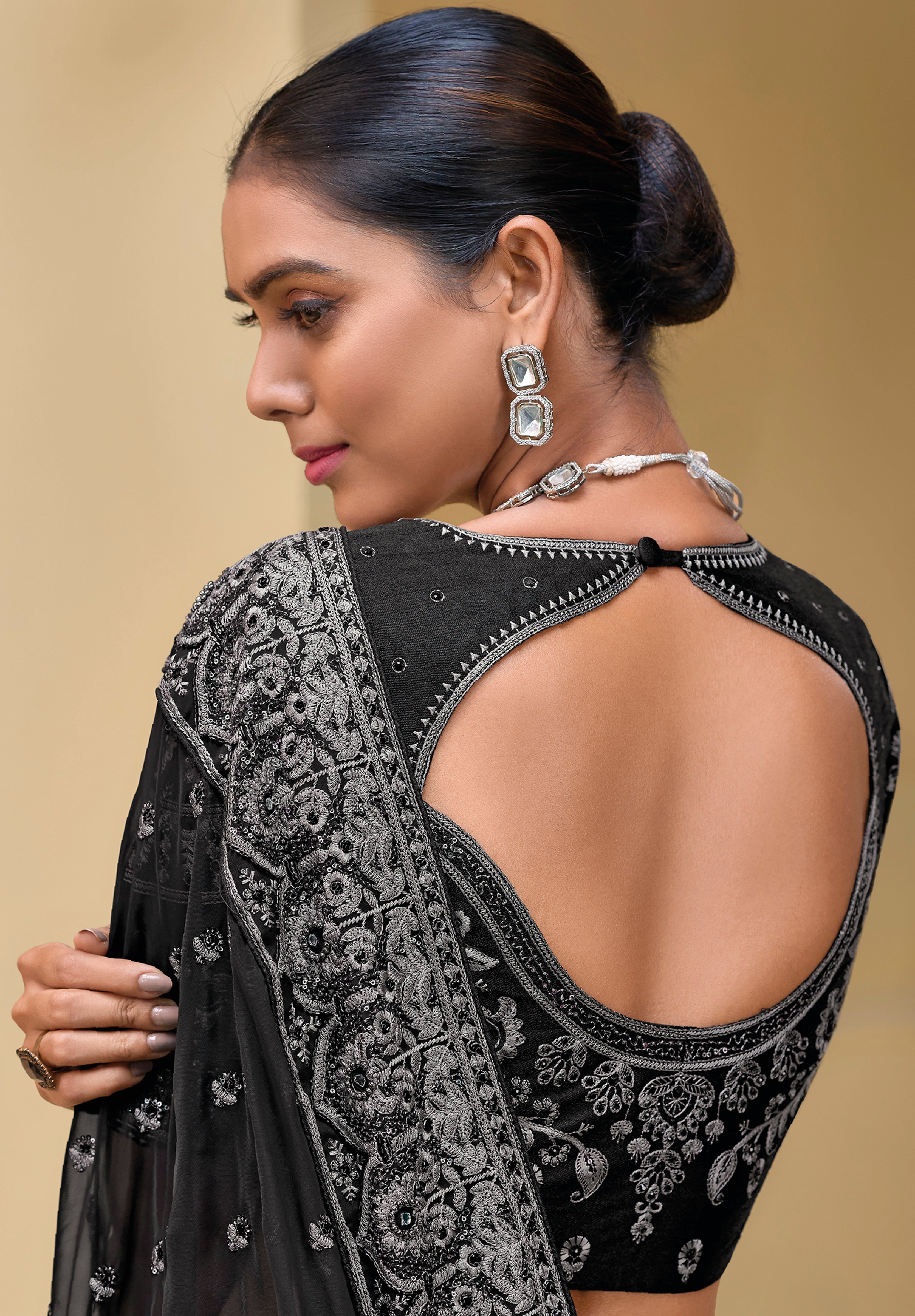 Black Pure Banarasi Tuscany Saree With Embroidery, Moti, Cut-Dana, Mirror With Zarkan Work