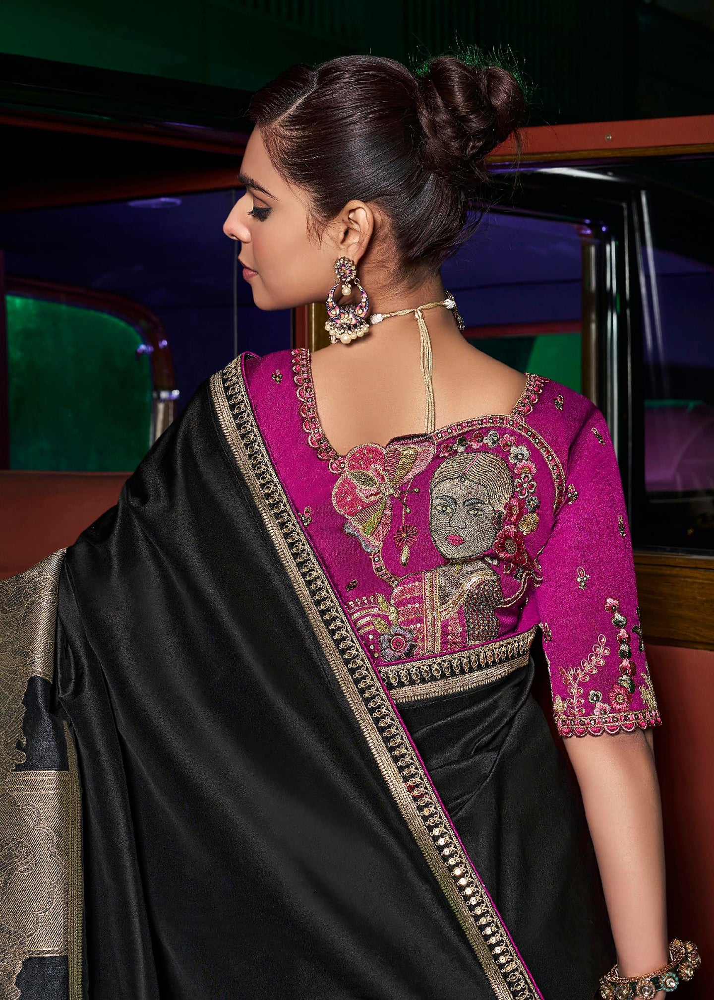 Black Pure Silk Saree with Weaved Pallu and Embroidered Blouse